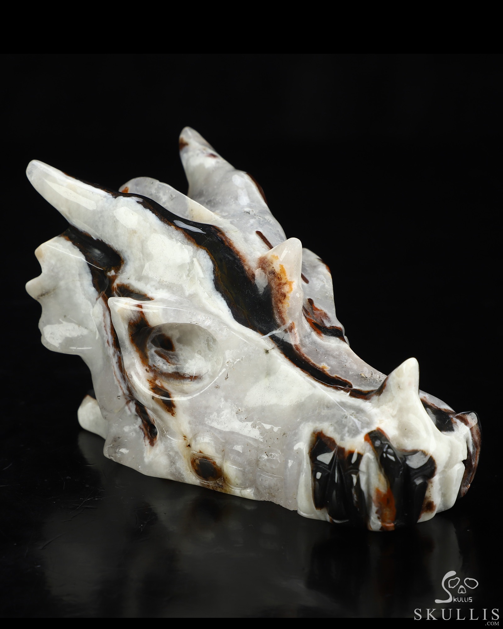 5.1" Black Zebra Agate Hand Carved Crystal Dragon Skull Sculpture, Crystal Healing 5.1" Black Zebra Agate Hand Carved Crystal Dragon Skull Sculpture, Crystal Healing