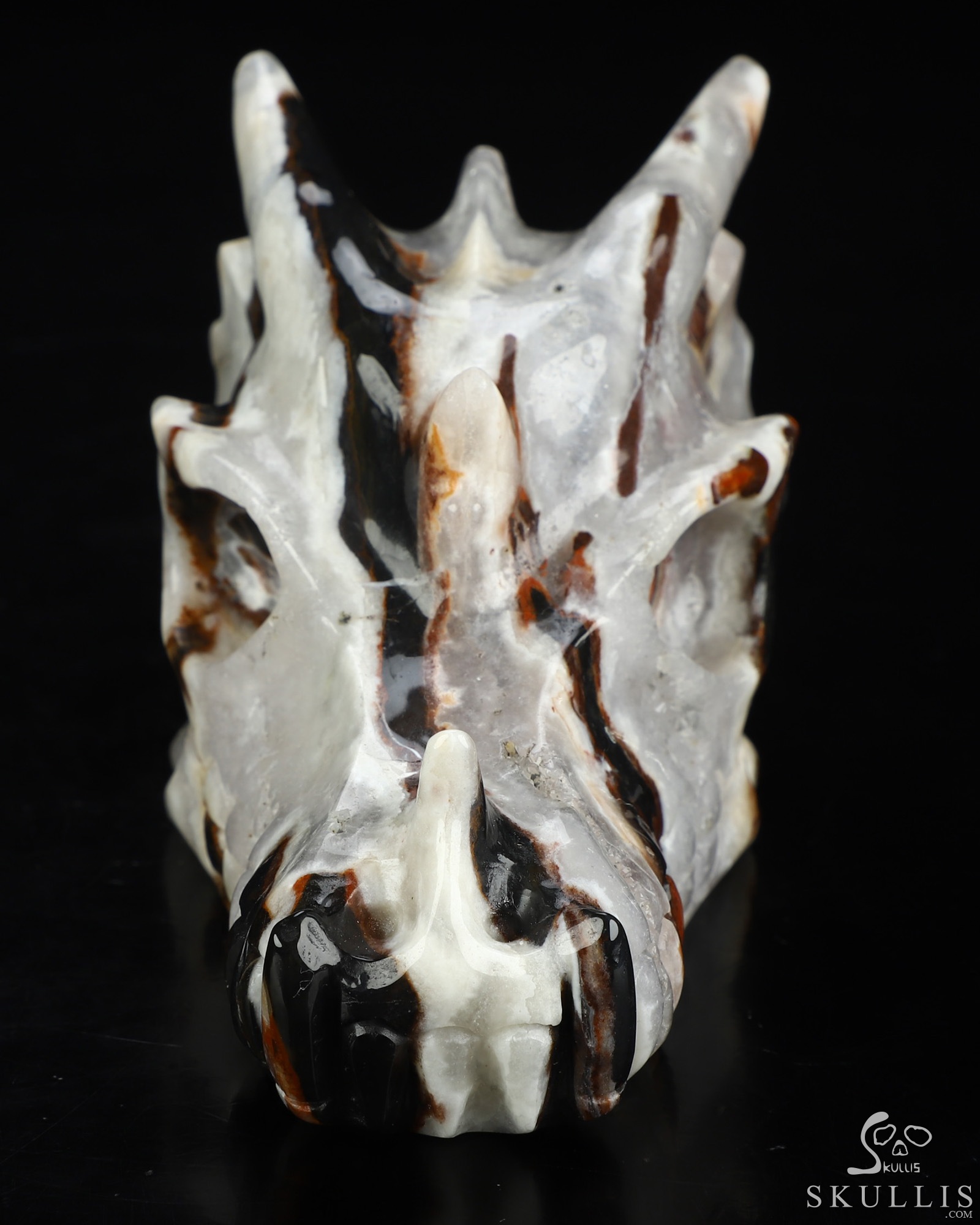 5.1" Black Zebra Agate Hand Carved Crystal Dragon Skull Sculpture, Crystal Healing 5.1" Black Zebra Agate Hand Carved Crystal Dragon Skull Sculpture, Crystal Healing