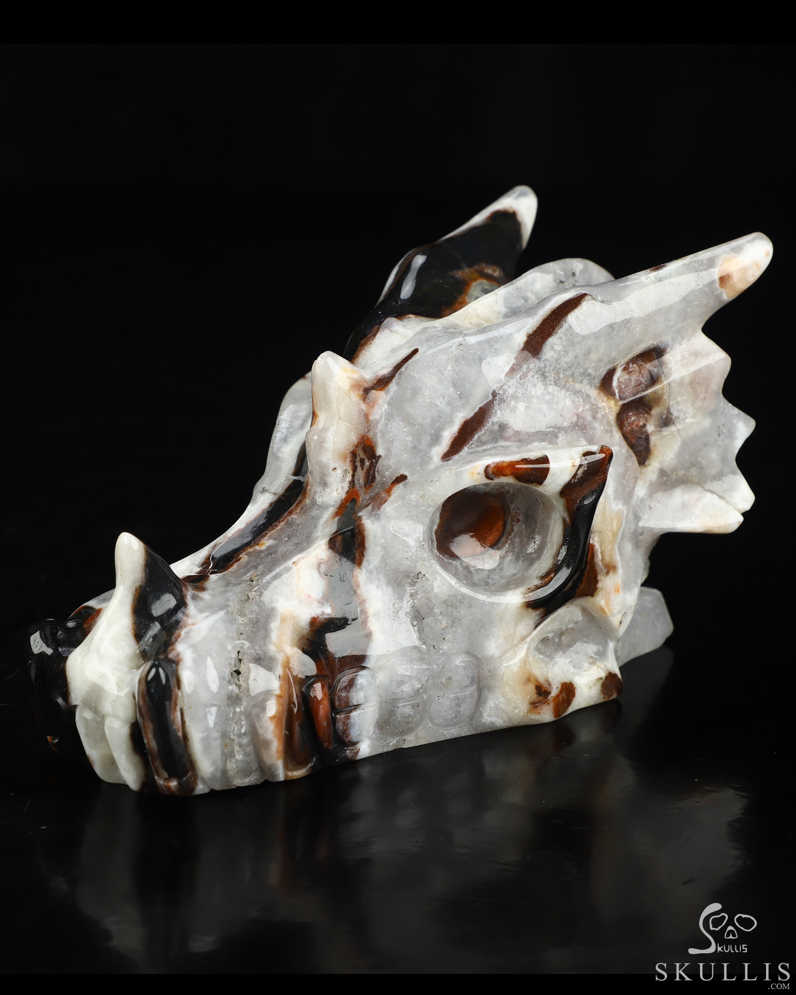 5.1" Black Zebra Agate Hand Carved Crystal Dragon Skull Sculpture, Crystal Healing 5.1" Black Zebra Agate Hand Carved Crystal Dragon Skull Sculpture, Crystal Healing