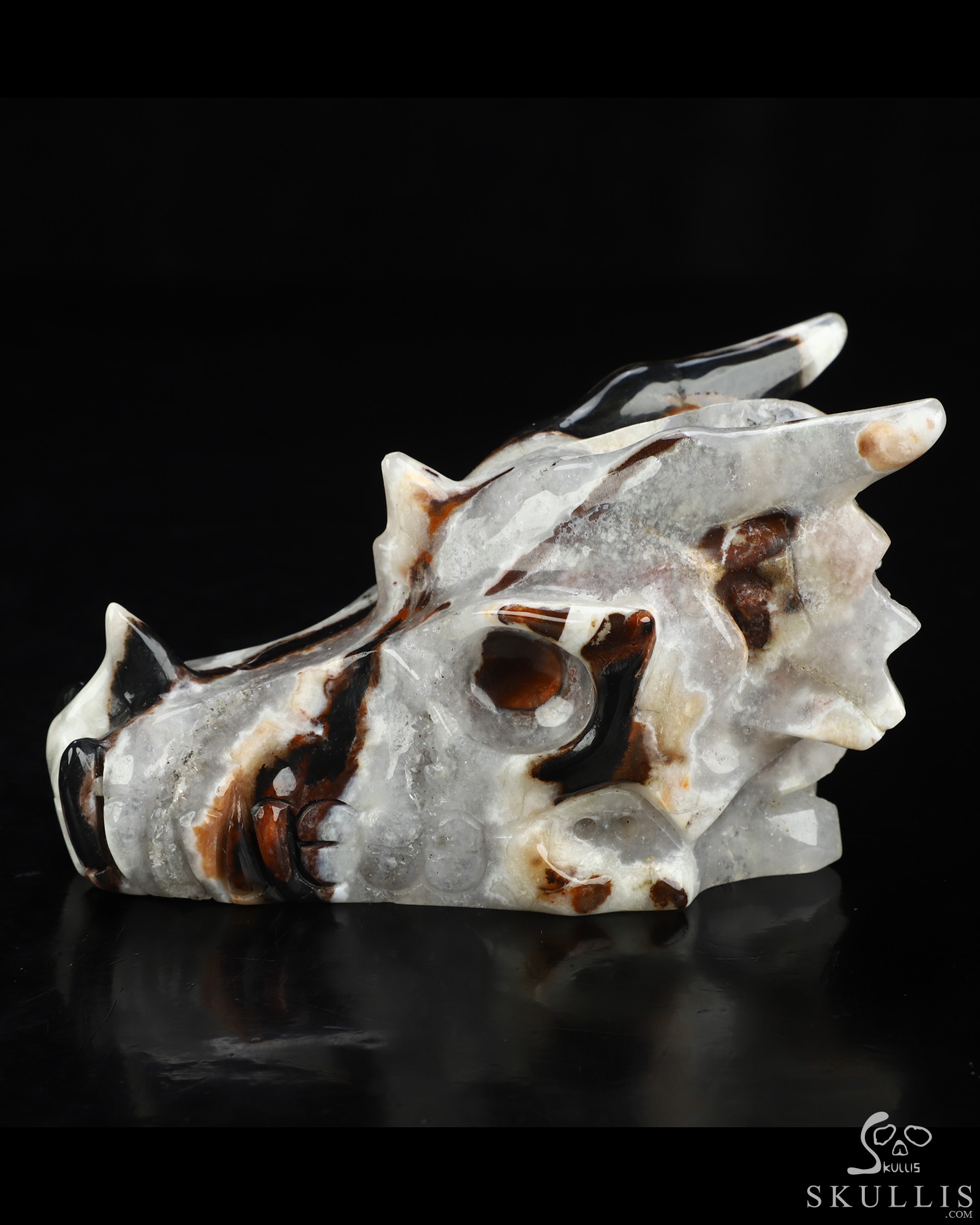 5.1" Black Zebra Agate Hand Carved Crystal Dragon Skull Sculpture, Crystal Healing 5.1" Black Zebra Agate Hand Carved Crystal Dragon Skull Sculpture, Crystal Healing