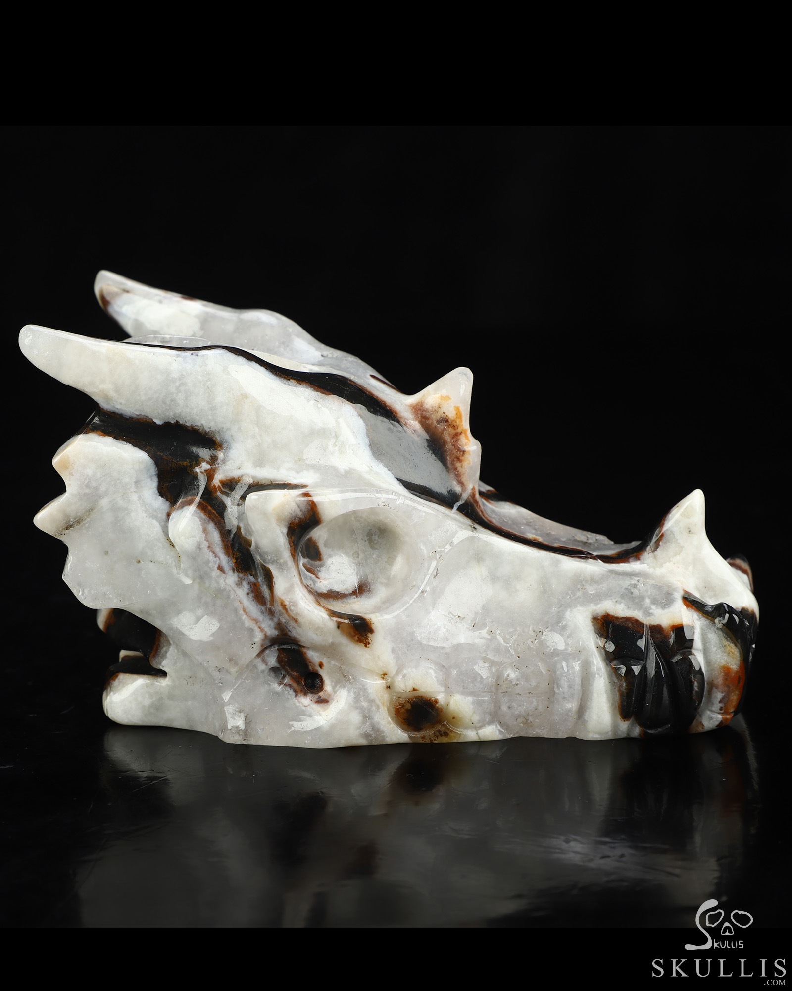5.1" Black Zebra Agate Hand Carved Crystal Dragon Skull Sculpture, Crystal Healing 5.1" Black Zebra Agate Hand Carved Crystal Dragon Skull Sculpture, Crystal Healing