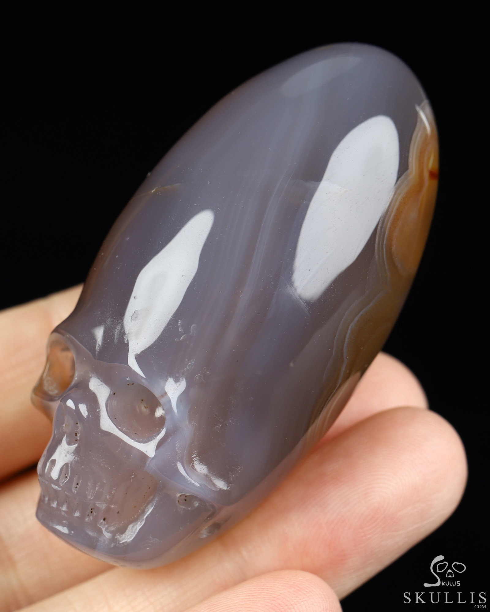 2.0" Agate Hand Carved Incan Crystal Skull Sculpture With Stand, Crystal Healing 2.0" Agate Hand Carved Incan Crystal Skull Sculpture With Stand, Crystal Healing