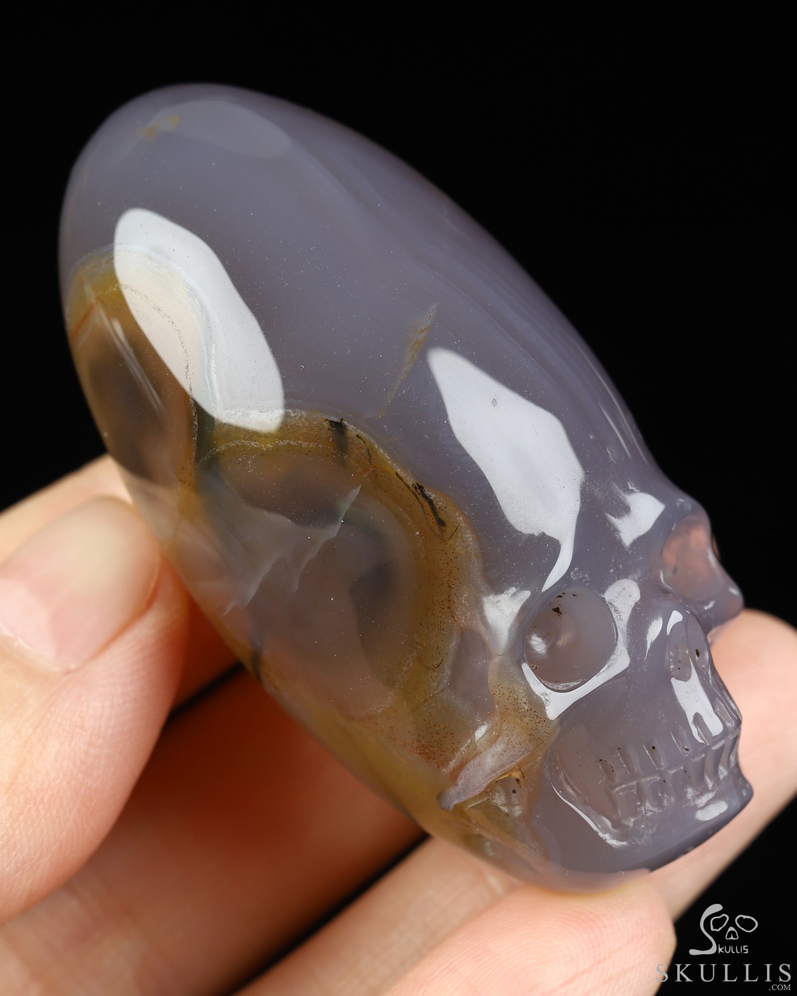 2.0" Agate Hand Carved Incan Crystal Skull Sculpture With Stand, Crystal Healing 2.0" Agate Hand Carved Incan Crystal Skull Sculpture With Stand, Crystal Healing