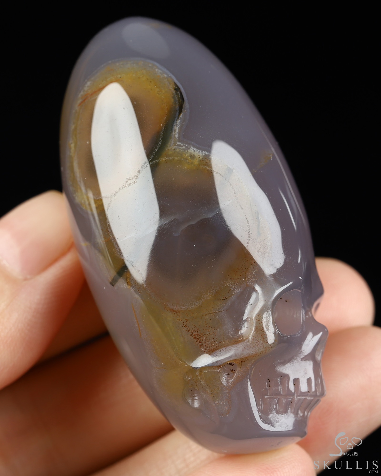 2.0" Agate Hand Carved Incan Crystal Skull Sculpture With Stand, Crystal Healing 2.0" Agate Hand Carved Incan Crystal Skull Sculpture With Stand, Crystal Healing