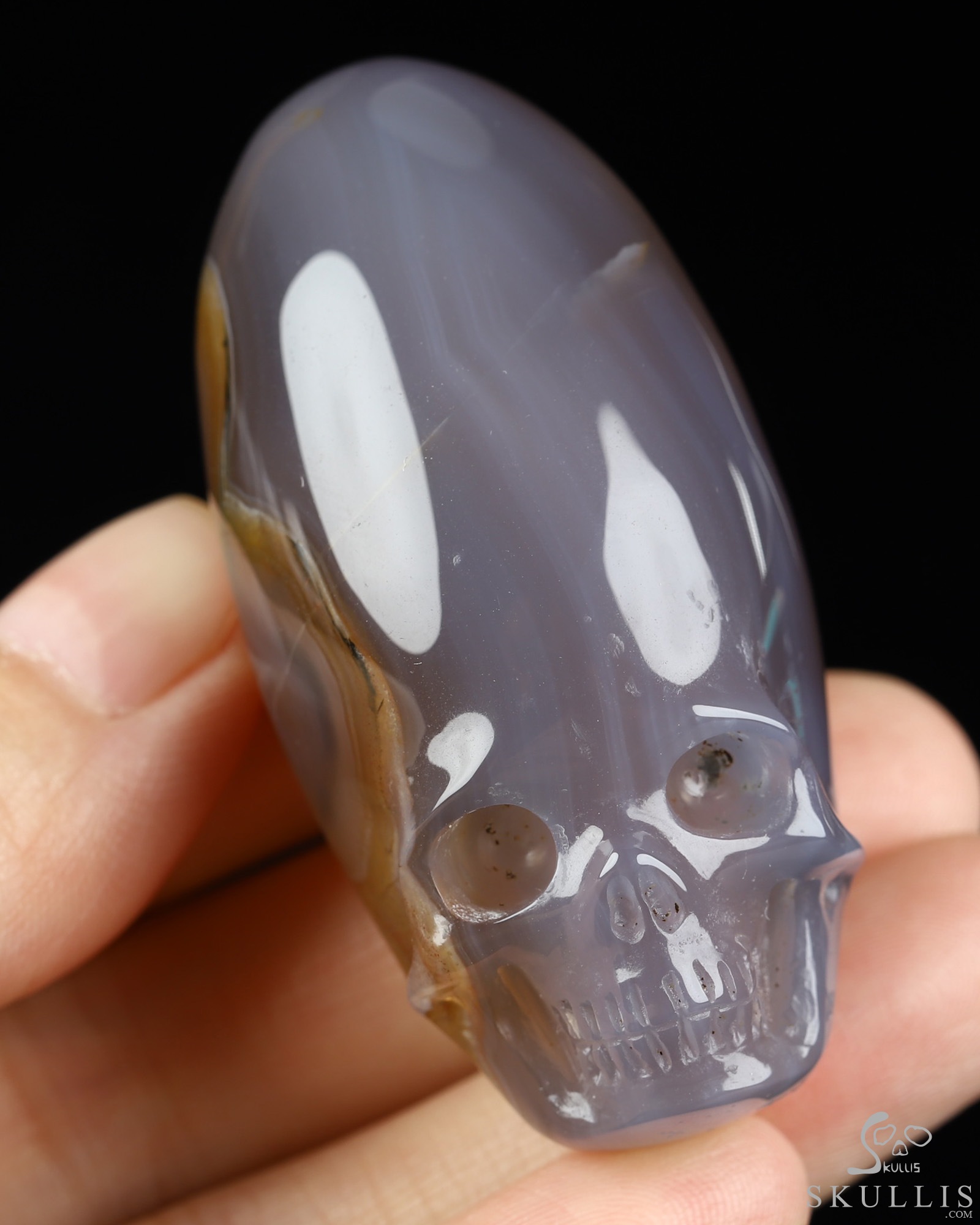 2.0" Agate Hand Carved Incan Crystal Skull Sculpture With Stand, Crystal Healing 2.0" Agate Hand Carved Incan Crystal Skull Sculpture With Stand, Crystal Healing
