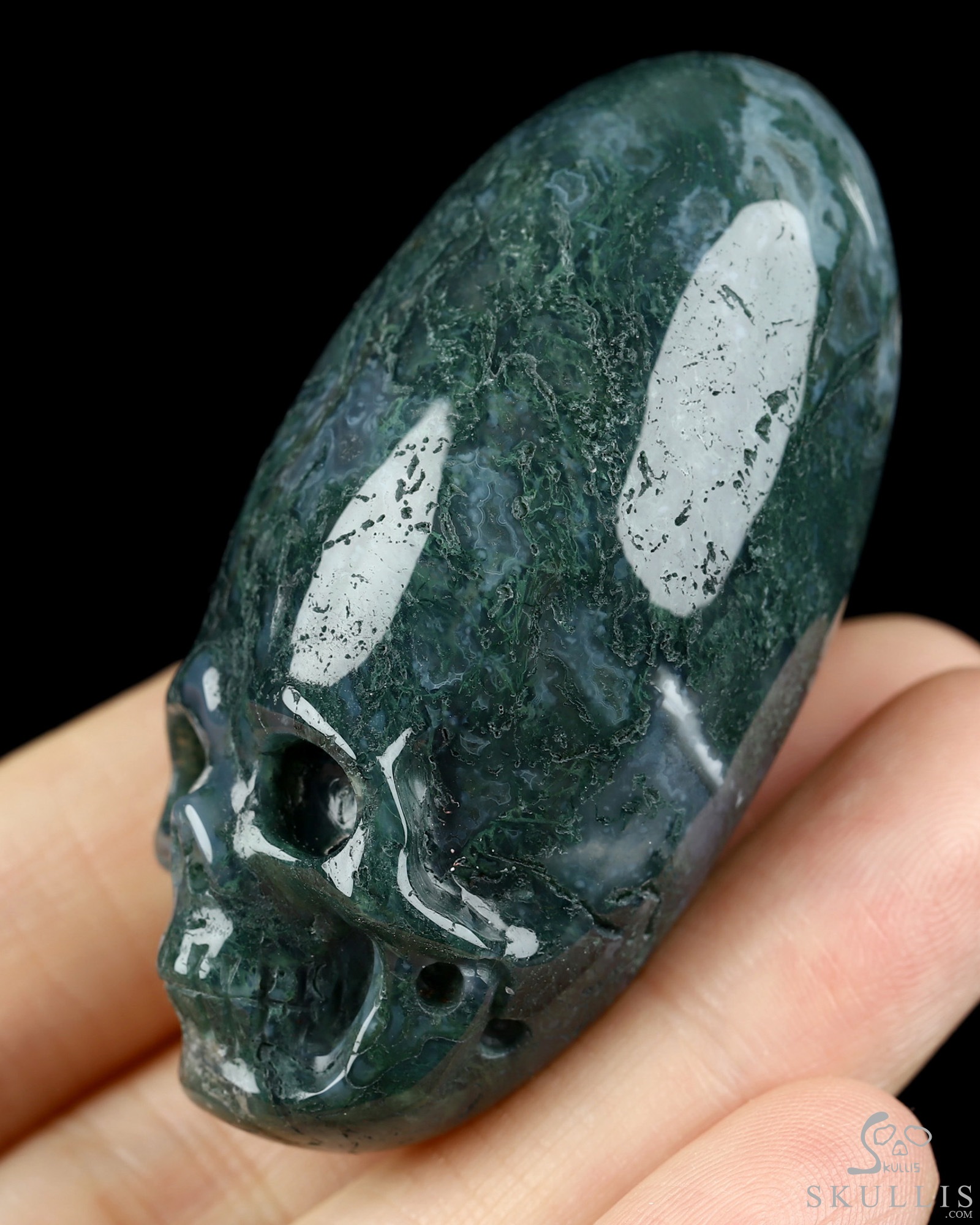 2.0" Green Moss Agate Hand Carved Incan Crystal Skull Sculpture, Crystal Healing 2.0" Green Moss Agate Hand Carved Incan Crystal Skull Sculpture, Crystal Healing