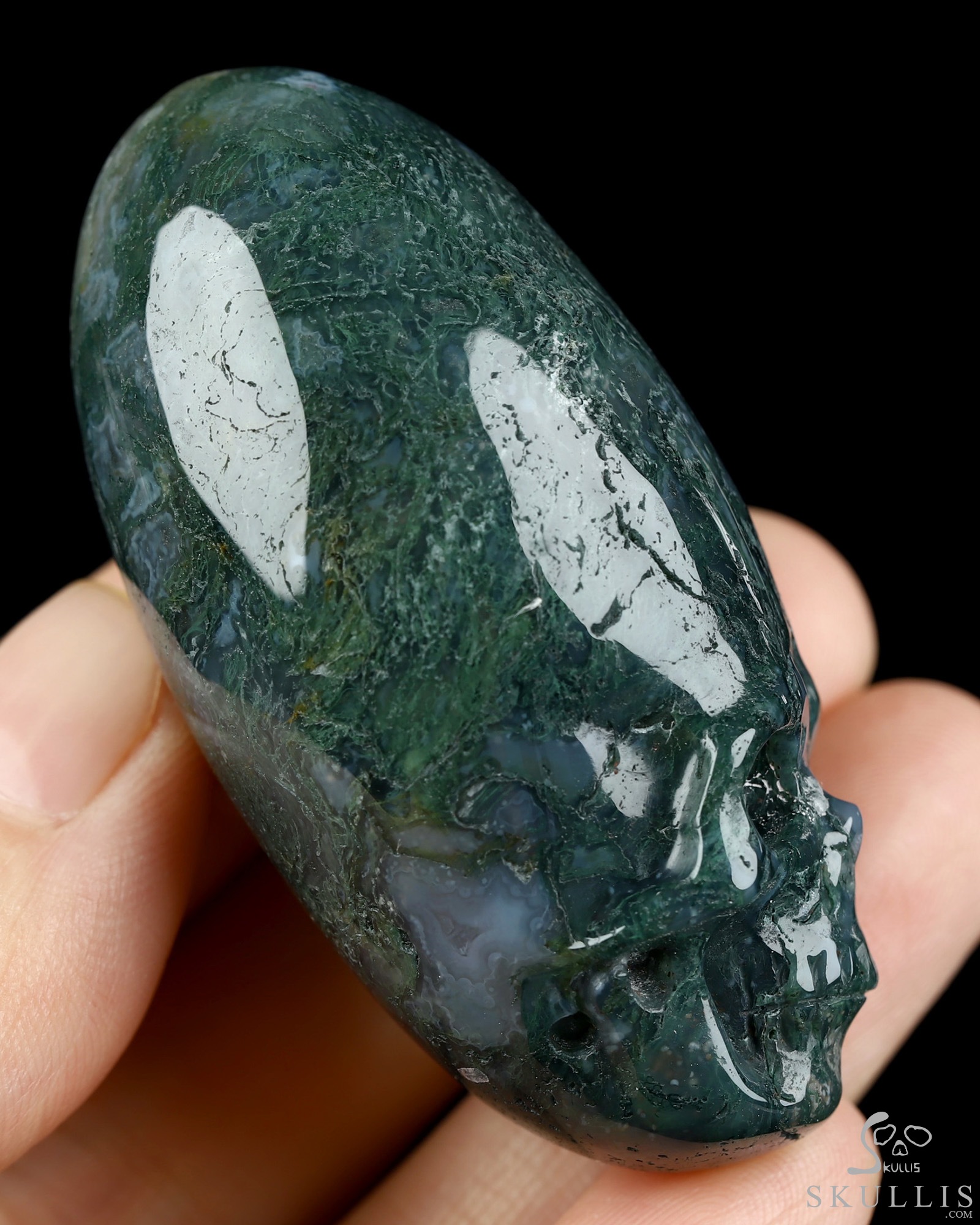 2.0" Green Moss Agate Hand Carved Incan Crystal Skull Sculpture, Crystal Healing 2.0" Green Moss Agate Hand Carved Incan Crystal Skull Sculpture, Crystal Healing