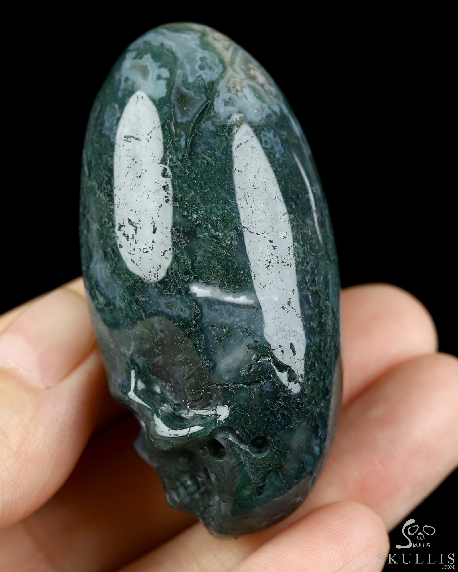 2.0" Green Moss Agate Hand Carved Incan Crystal Skull Sculpture, Crystal Healing 2.0" Green Moss Agate Hand Carved Incan Crystal Skull Sculpture, Crystal Healing