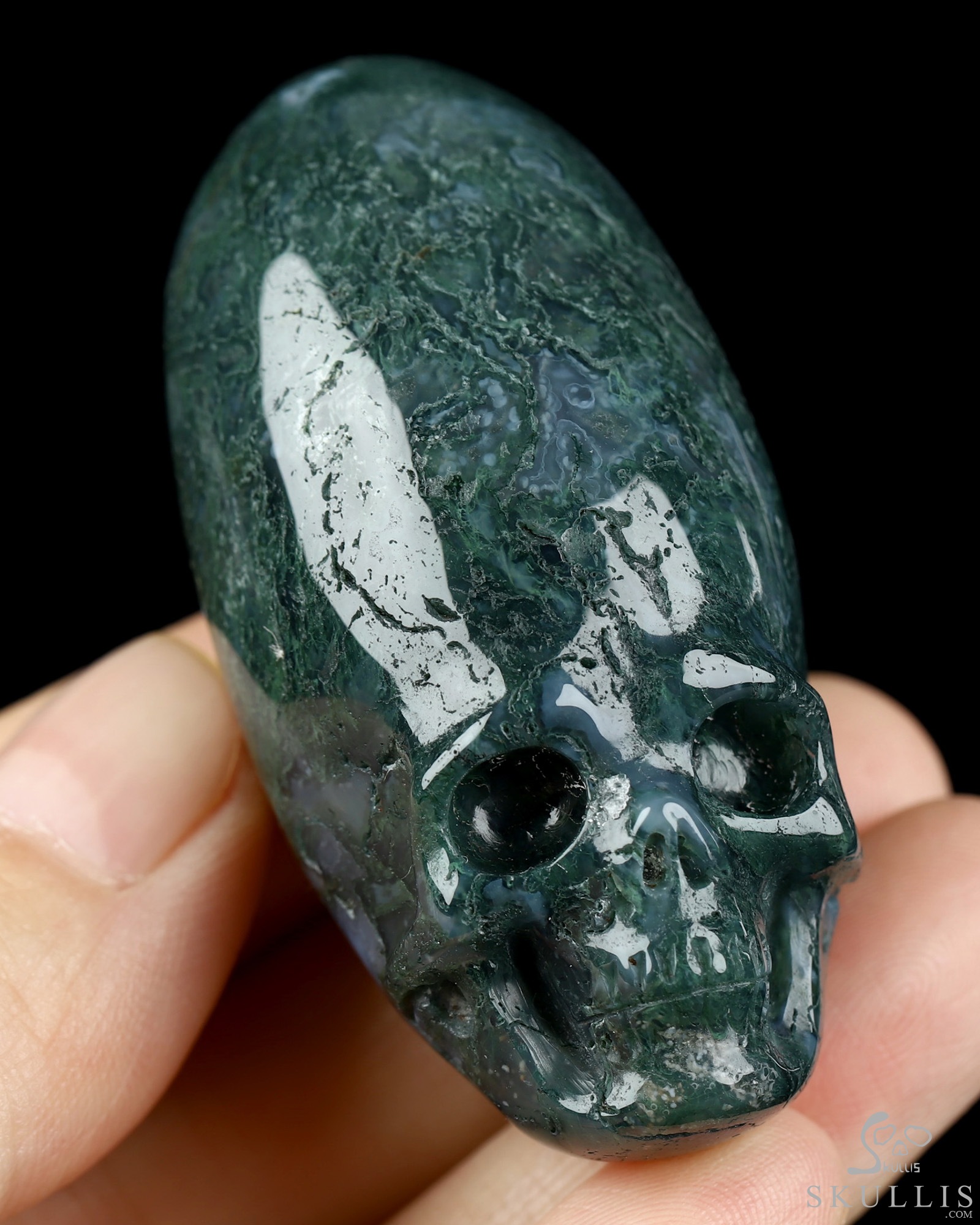 2.0" Green Moss Agate Hand Carved Incan Crystal Skull Sculpture, Crystal Healing 2.0" Green Moss Agate Hand Carved Incan Crystal Skull Sculpture, Crystal Healing