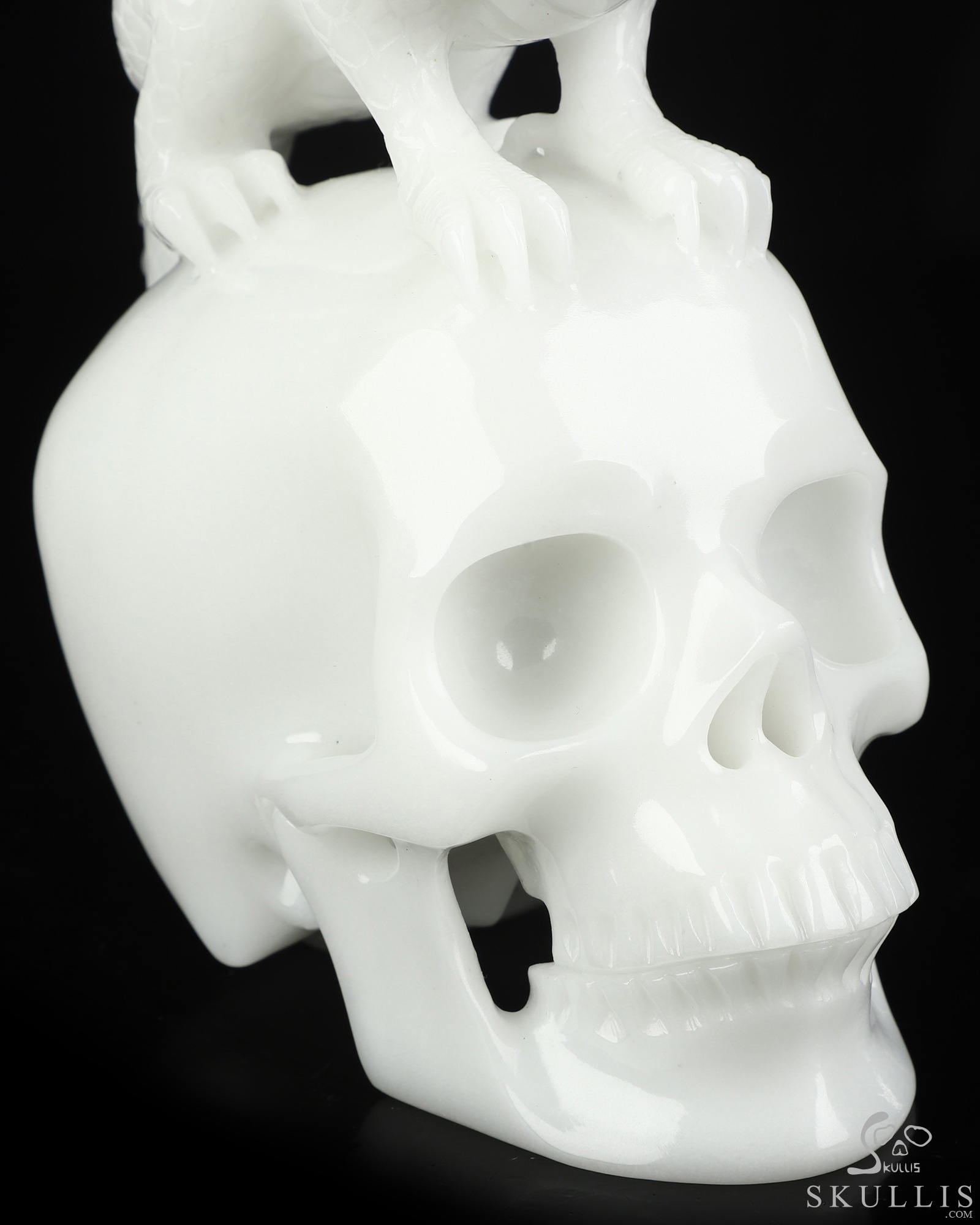 10.8" White Jade Hand Carved Crystal Skull and Dragon with Detachable Wings Fine Art Sculpture, Crystal Healing 10.8" White Jade Hand Carved Crystal Skull and Dragon with Detachable Wings Fine Art Sculpture, Crystal Healing