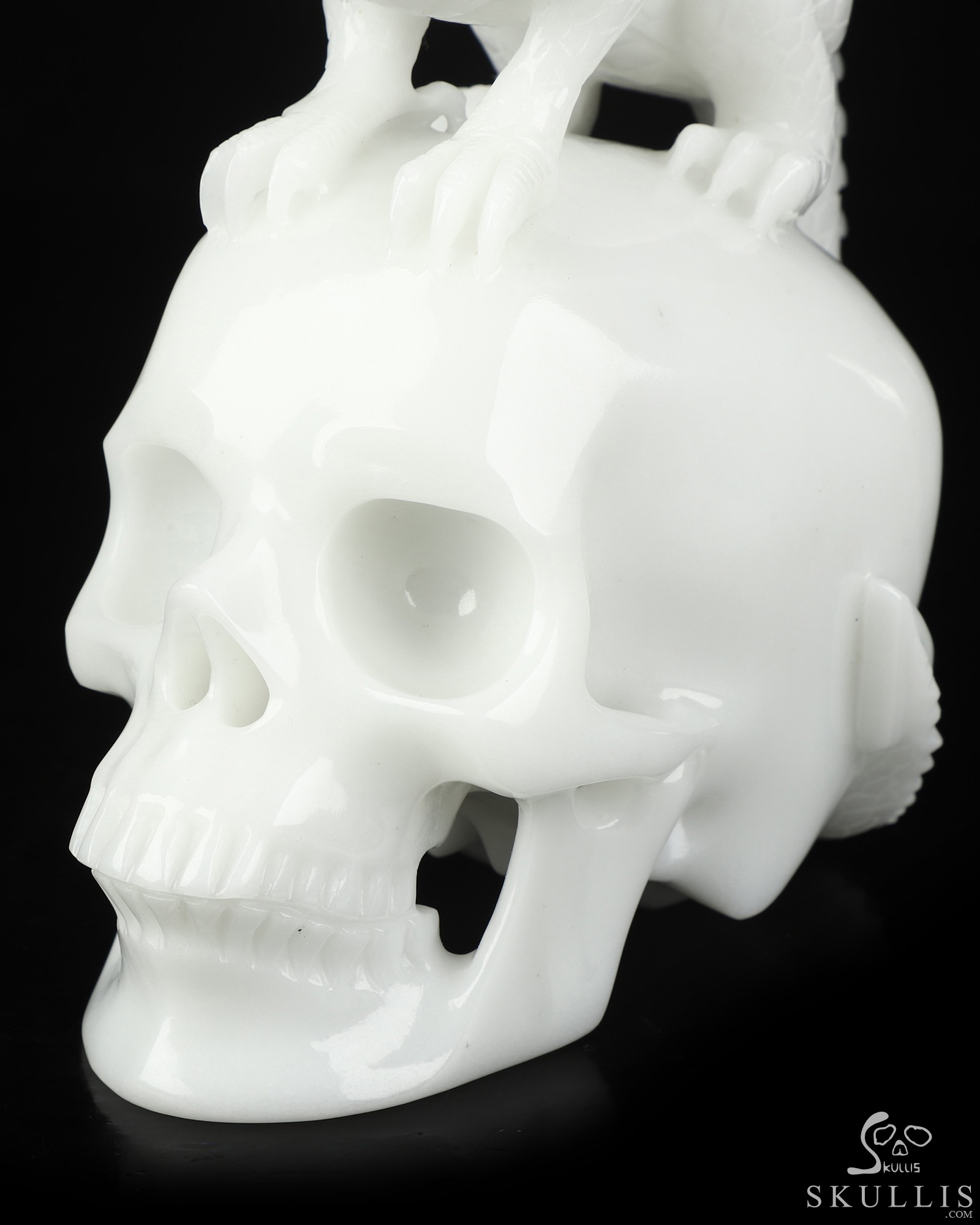 10.8" White Jade Hand Carved Crystal Skull and Dragon with Detachable Wings Fine Art Sculpture, Crystal Healing 10.8" White Jade Hand Carved Crystal Skull and Dragon with Detachable Wings Fine Art Sculpture, Crystal Healing