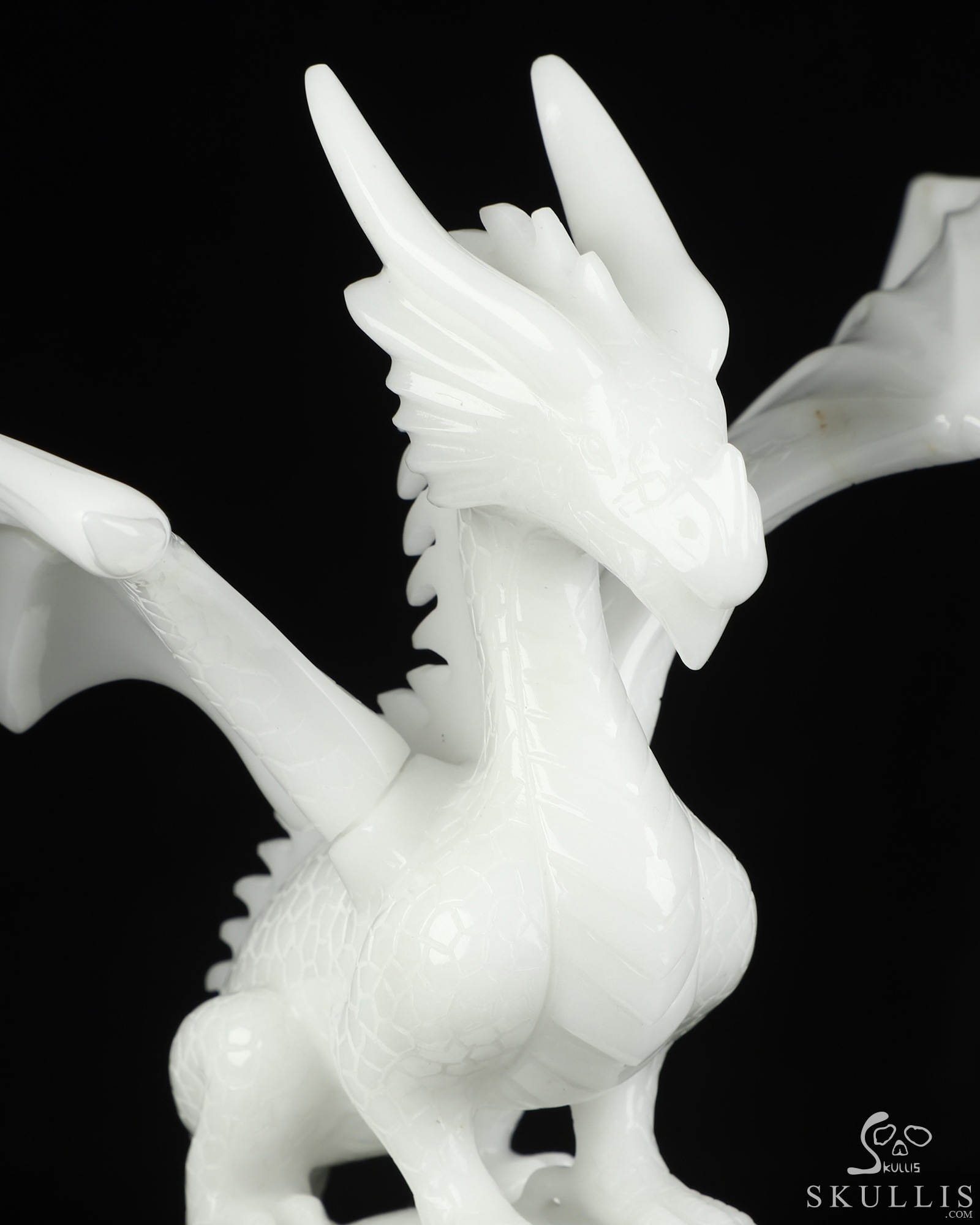 10.8" White Jade Hand Carved Crystal Skull and Dragon with Detachable Wings Fine Art Sculpture, Crystal Healing 10.8" White Jade Hand Carved Crystal Skull and Dragon with Detachable Wings Fine Art Sculpture, Crystal Healing