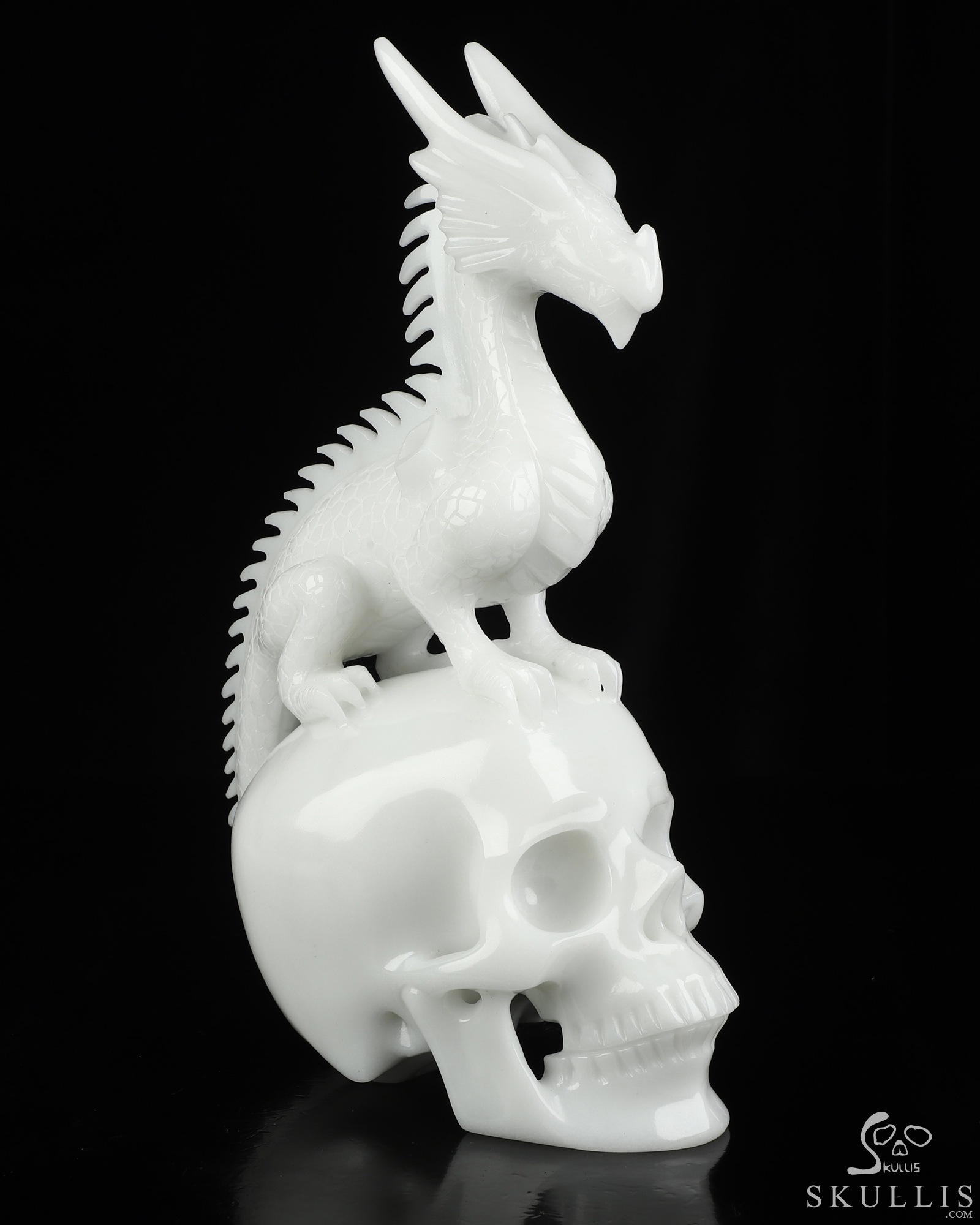 10.8" White Jade Hand Carved Crystal Skull and Dragon with Detachable Wings Fine Art Sculpture, Crystal Healing 10.8" White Jade Hand Carved Crystal Skull and Dragon with Detachable Wings Fine Art Sculpture, Crystal Healing
