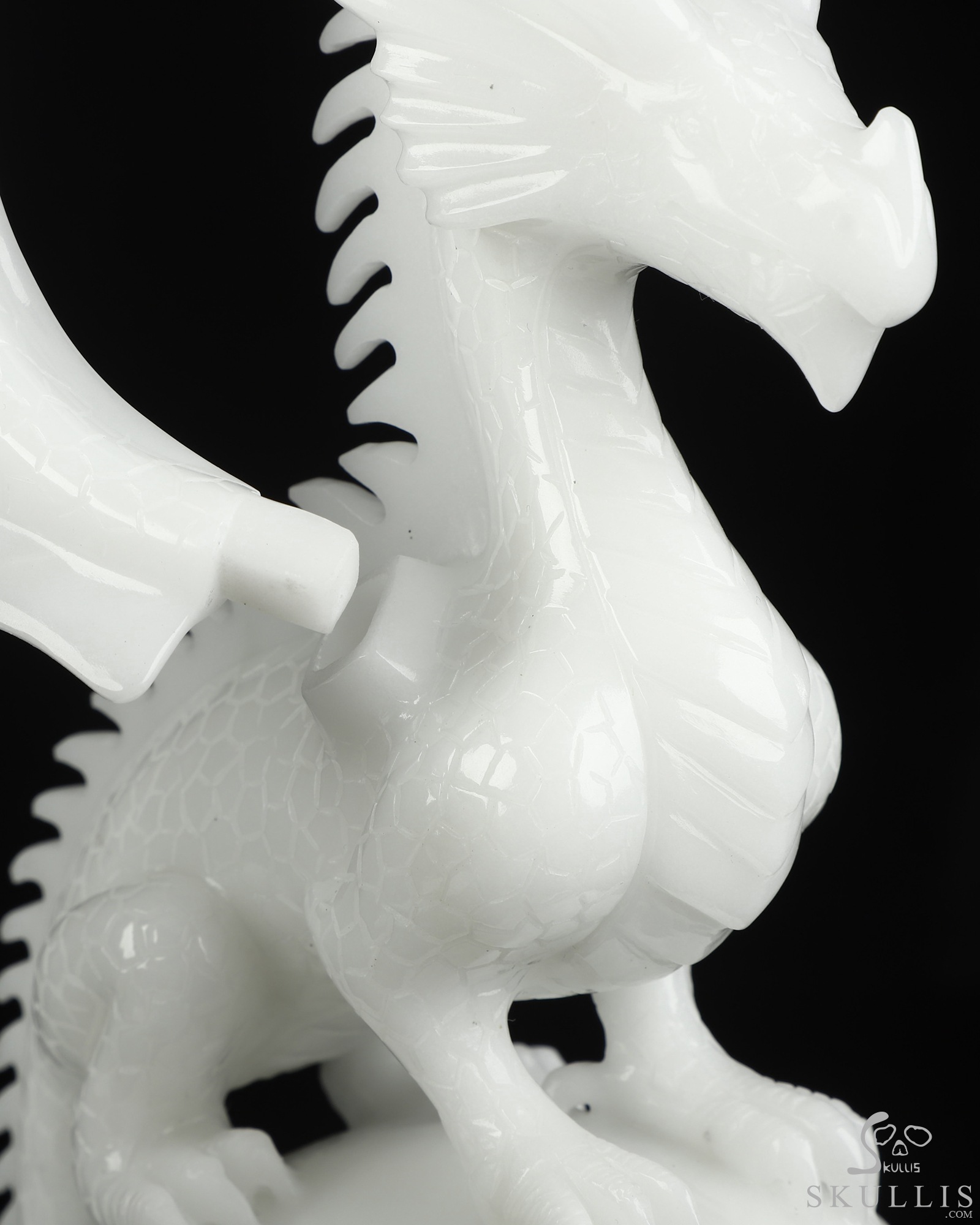 10.8" White Jade Hand Carved Crystal Skull and Dragon with Detachable Wings Fine Art Sculpture, Crystal Healing 10.8" White Jade Hand Carved Crystal Skull and Dragon with Detachable Wings Fine Art Sculpture, Crystal Healing