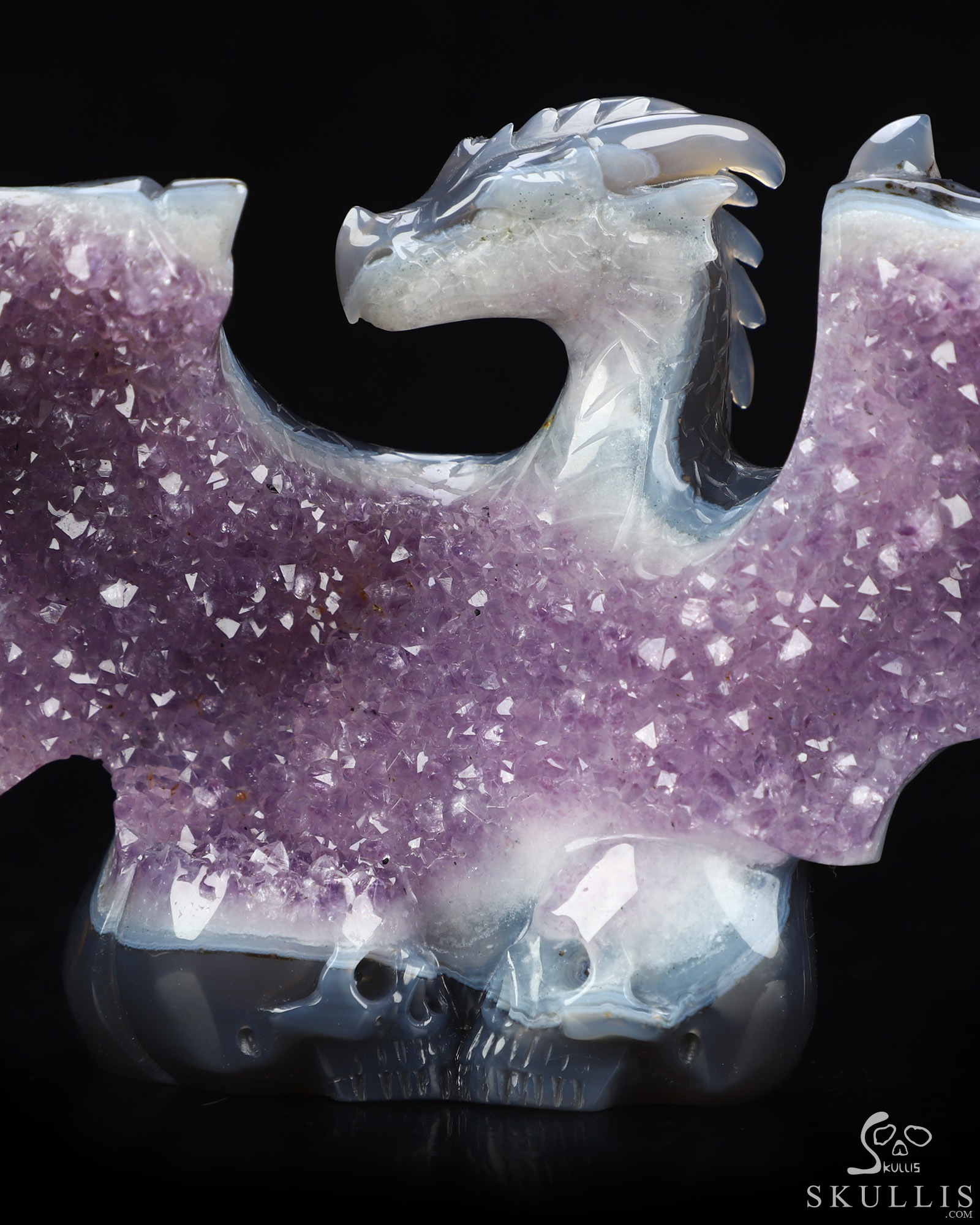 July 20, 2026 ACSAD (A Crystal Skull a Day) - Shadow & Starlight - 9.2" Carved Agate Amethyst Geode Dragon And Crystal Skull Fine Art Sculpture, Crystal Healing July 20, 2026 ACSAD (A Crystal Skull a Day) - Shadow & Starlight - 9.2" Carved Agate Amethyst Geode Dragon And Crystal Skull Fine Art Sculpture, Crystal Healing
