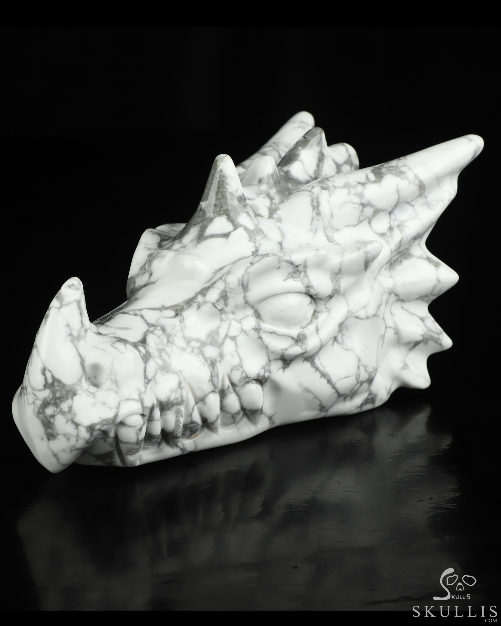 5.8" Howlite Hand Carved Crystal Dragon Head Skull Sculpture, Crystal Healing 5.8" Howlite Hand Carved Crystal Dragon Head Skull Sculpture, Crystal Healing