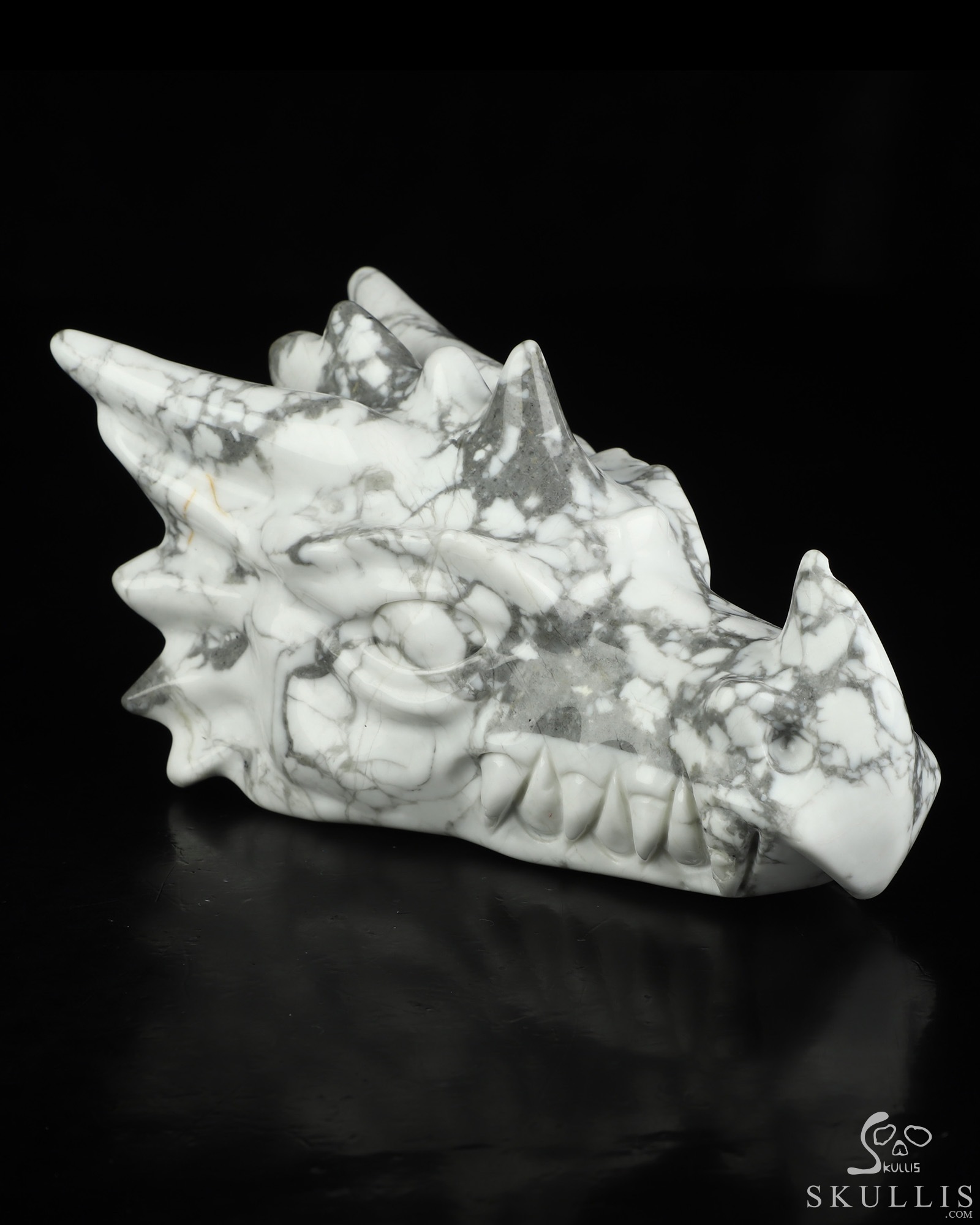 5.8" Howlite Hand Carved Crystal Dragon Head Skull Sculpture, Crystal Healing 5.8" Howlite Hand Carved Crystal Dragon Head Skull Sculpture, Crystal Healing