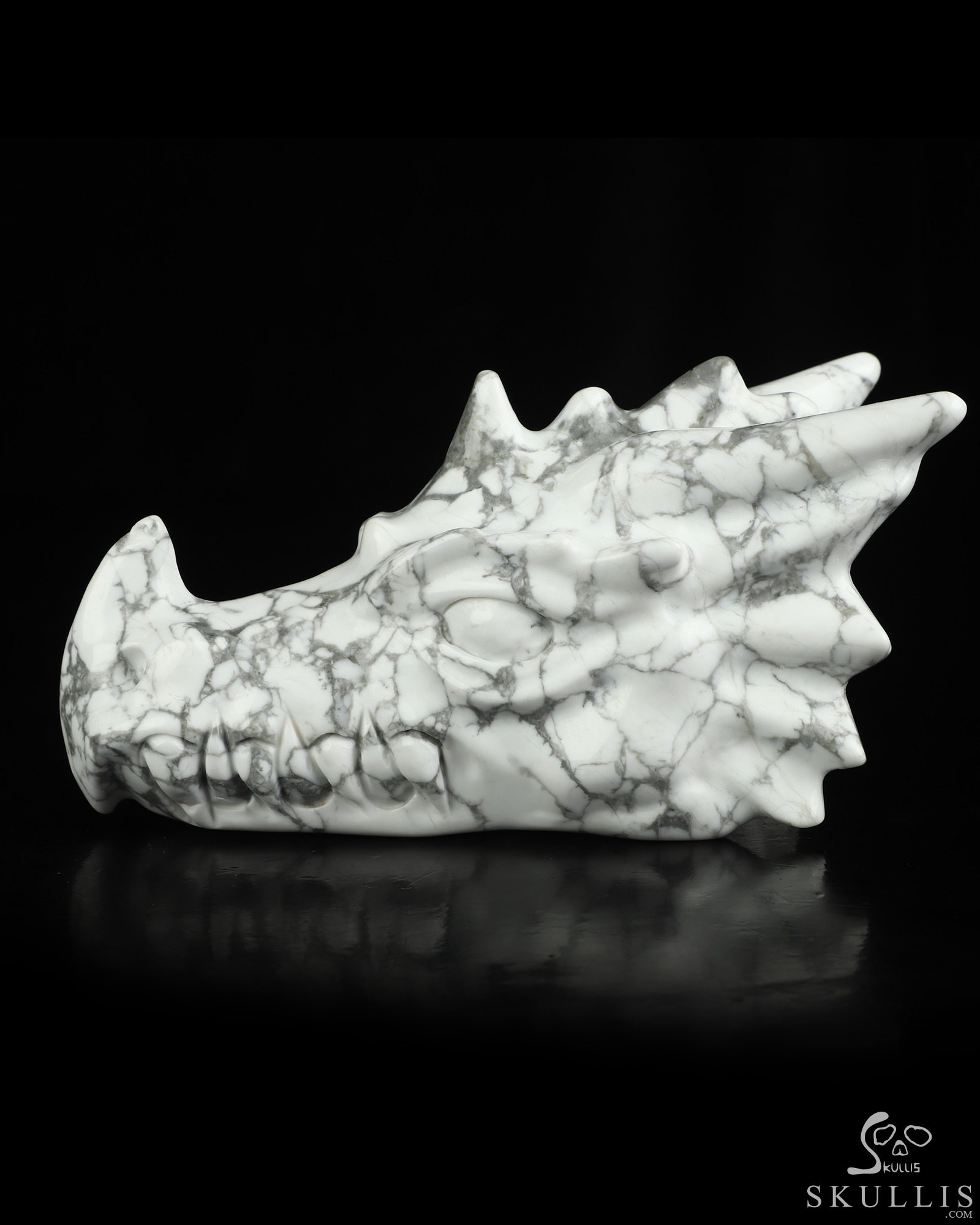 5.8" Howlite Hand Carved Crystal Dragon Head Skull Sculpture, Crystal Healing 5.8" Howlite Hand Carved Crystal Dragon Head Skull Sculpture, Crystal Healing