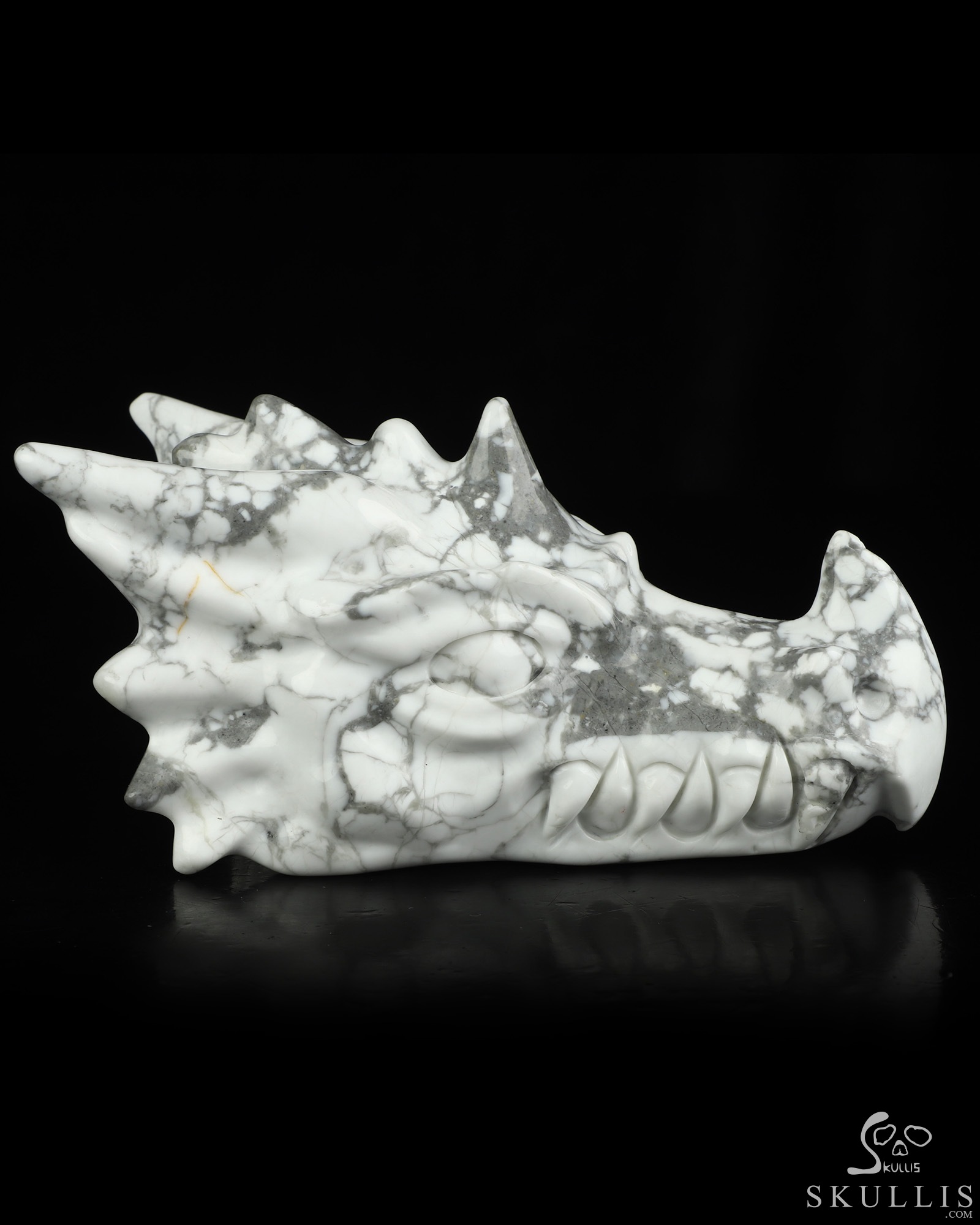 5.8" Howlite Hand Carved Crystal Dragon Head Skull Sculpture, Crystal Healing 5.8" Howlite Hand Carved Crystal Dragon Head Skull Sculpture, Crystal Healing