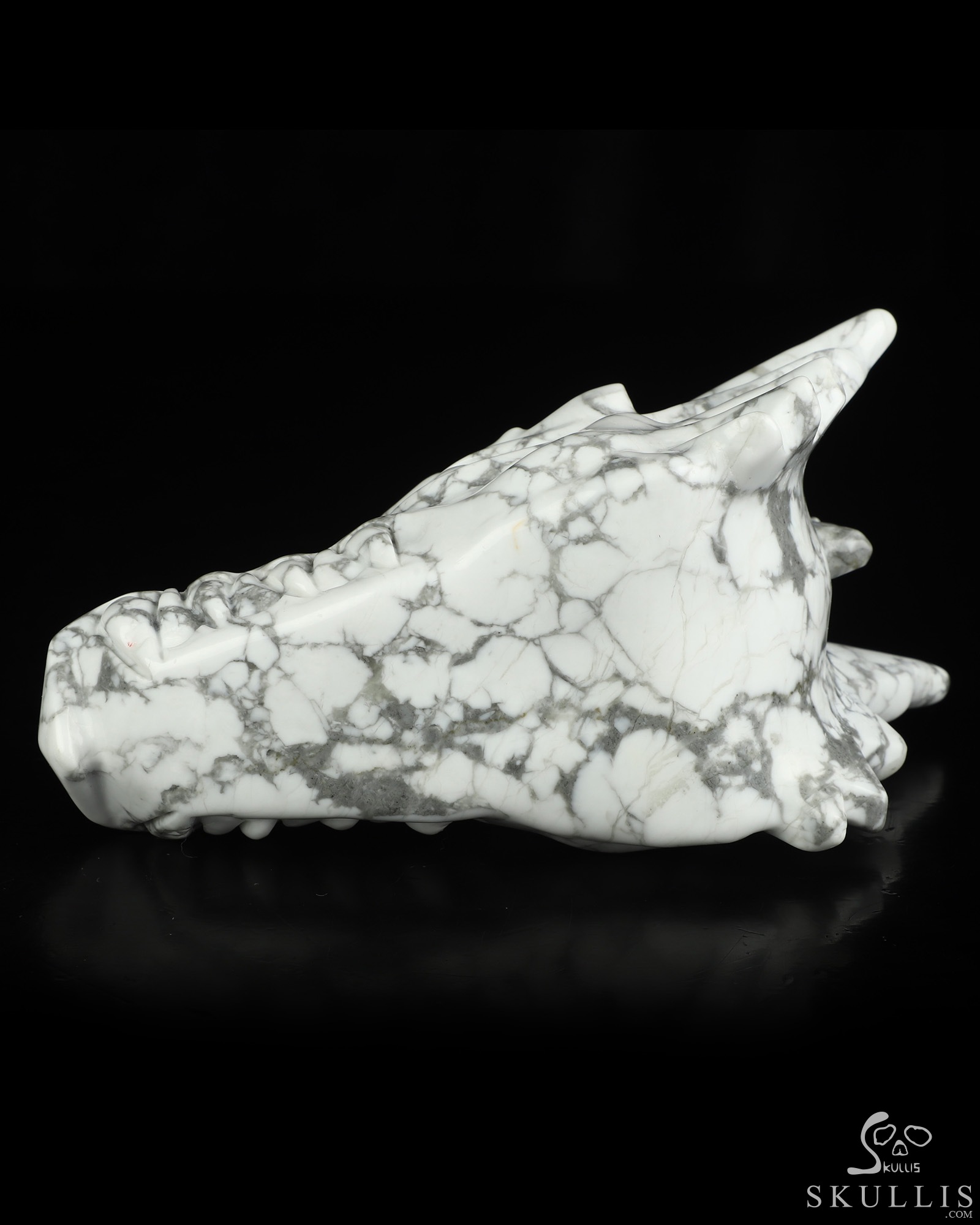 5.8" Howlite Hand Carved Crystal Dragon Head Skull Sculpture, Crystal Healing 5.8" Howlite Hand Carved Crystal Dragon Head Skull Sculpture, Crystal Healing