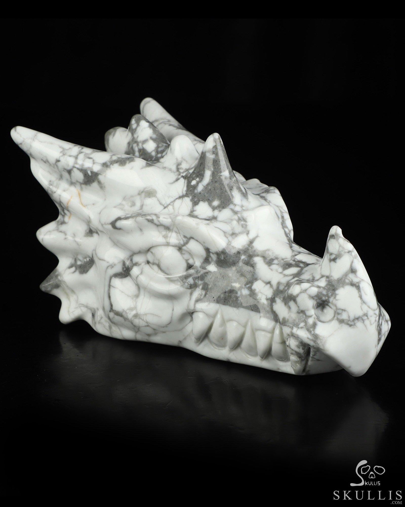 5.8" Howlite Hand Carved Crystal Dragon Head Skull Sculpture, Crystal Healing 5.8" Howlite Hand Carved Crystal Dragon Head Skull Sculpture, Crystal Healing