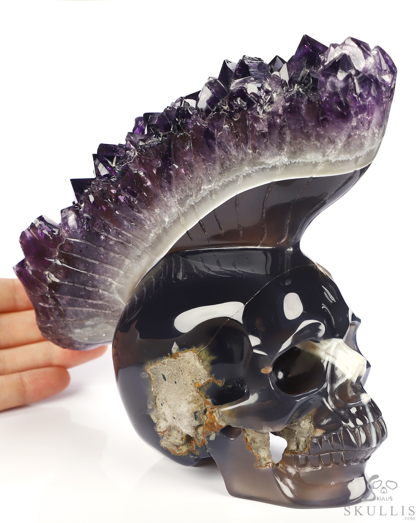 Aug 7, 2026 ACSAD (A Crystal Skull a Day) - Mohawk of the Void - 6.4" Agate Amethyst Druse Hand Carved Punk Crystal Skull Sculpture, Crystal Healing Aug 7, 2026 ACSAD (A Crystal Skull a Day) - Mohawk of the Void - 6.4" Agate Amethyst Druse Hand Carved Punk Crystal Skull Sculpture, Crystal Healing