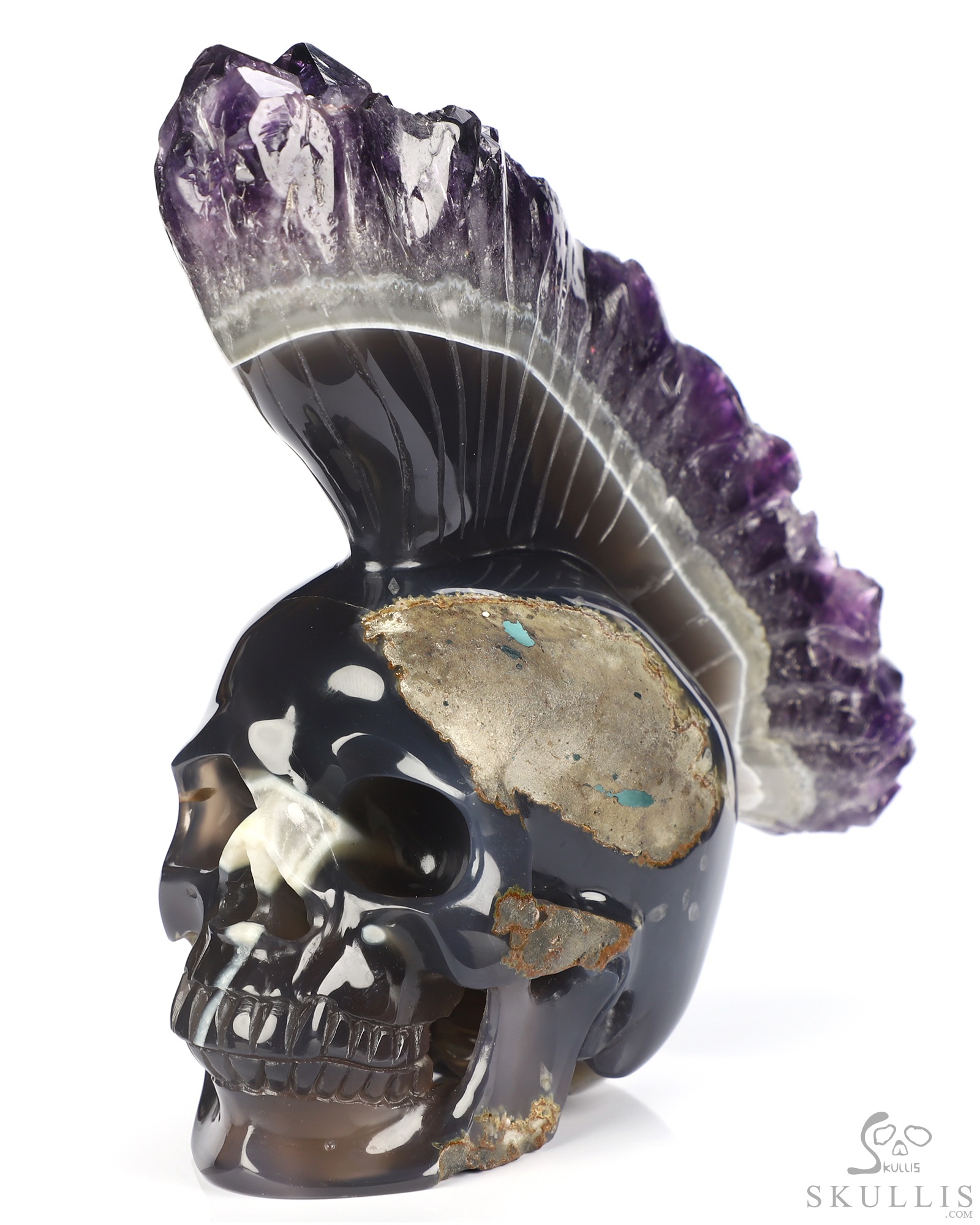 Aug 7, 2026 ACSAD (A Crystal Skull a Day) - Mohawk of the Void - 6.4" Agate Amethyst Druse Hand Carved Punk Crystal Skull Sculpture, Crystal Healing Aug 7, 2026 ACSAD (A Crystal Skull a Day) - Mohawk of the Void - 6.4" Agate Amethyst Druse Hand Carved Punk Crystal Skull Sculpture, Crystal Healing