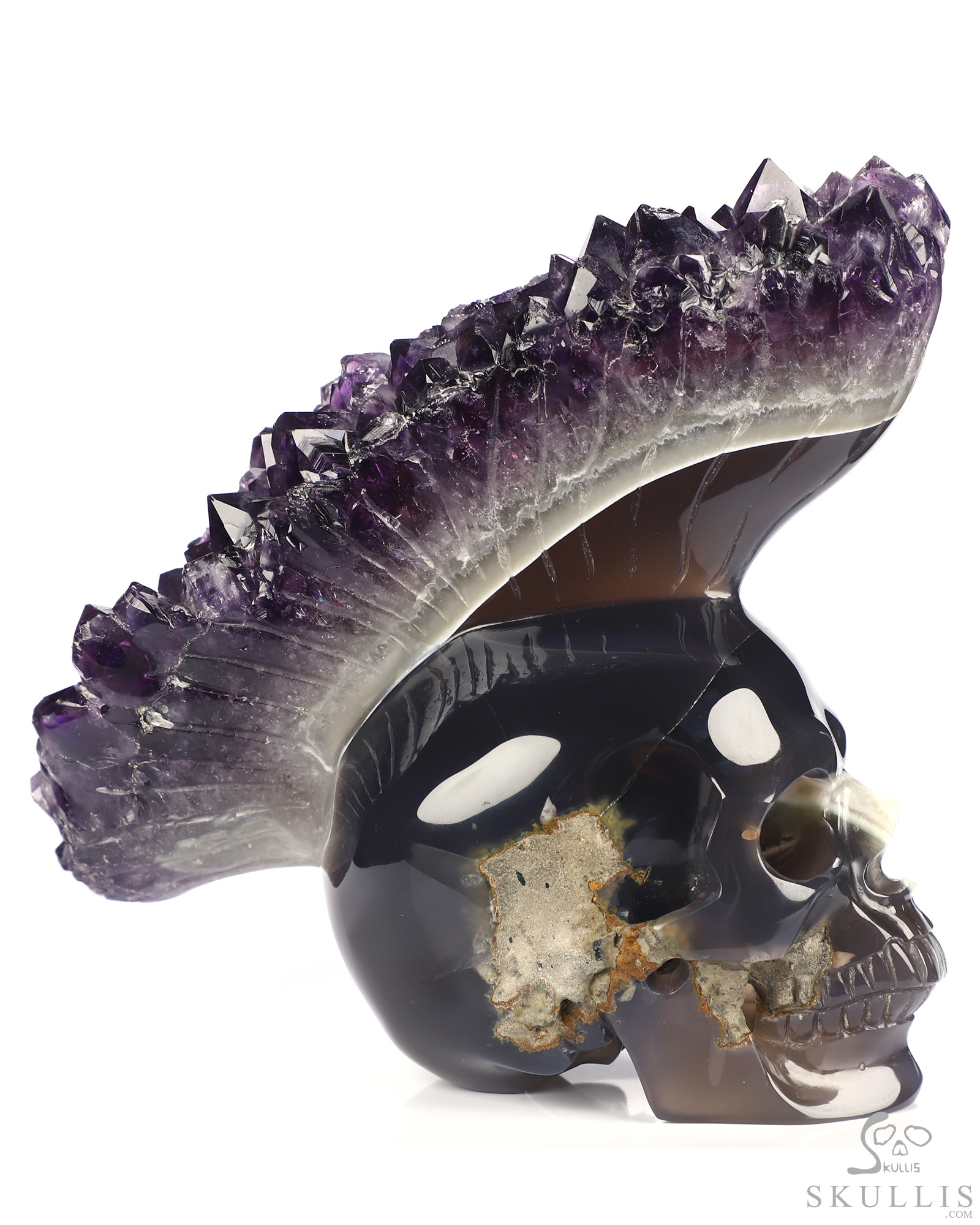 Aug 7, 2026 ACSAD (A Crystal Skull a Day) - Mohawk of the Void - 6.4" Agate Amethyst Druse Hand Carved Punk Crystal Skull Sculpture, Crystal Healing Aug 7, 2026 ACSAD (A Crystal Skull a Day) - Mohawk of the Void - 6.4" Agate Amethyst Druse Hand Carved Punk Crystal Skull Sculpture, Crystal Healing