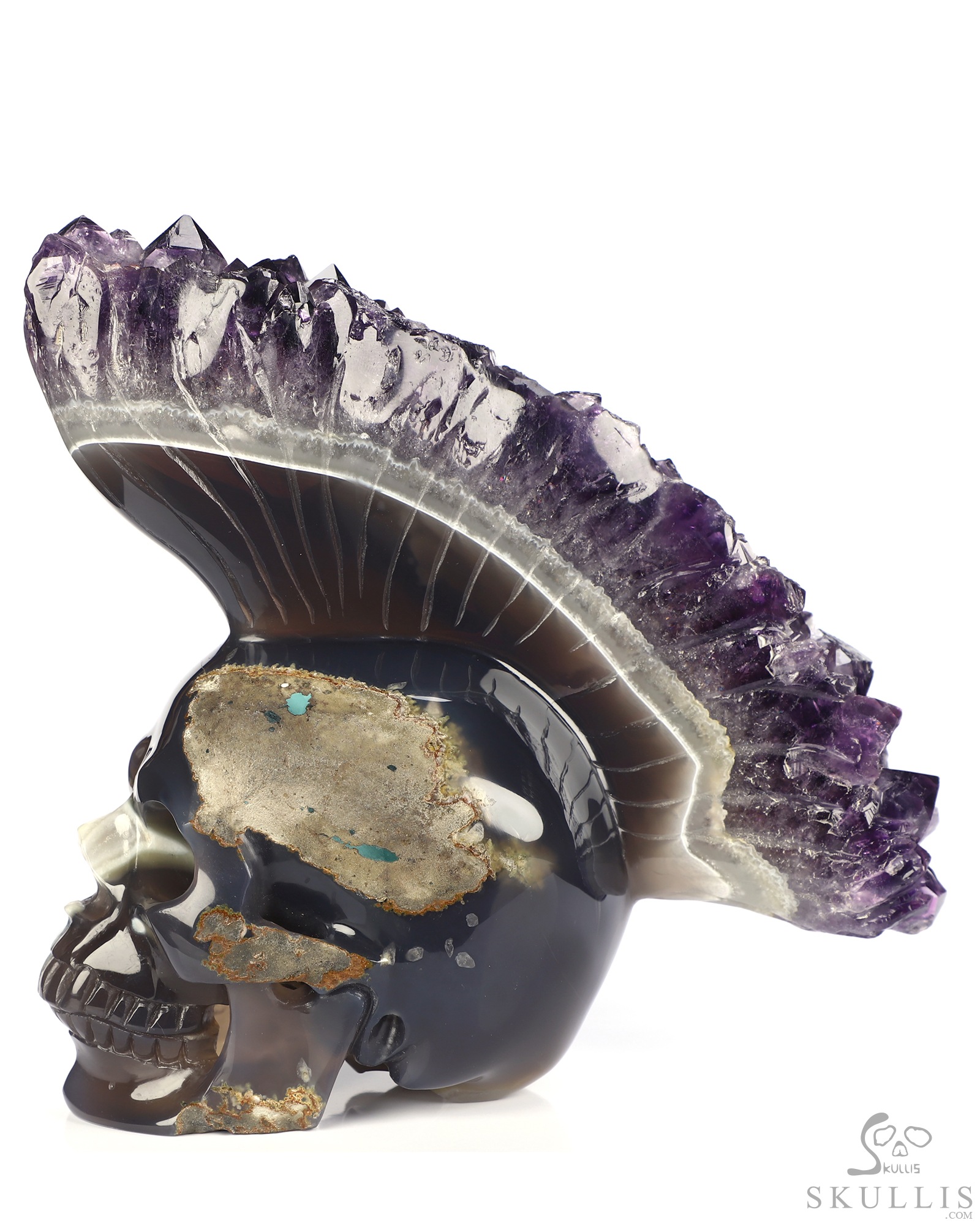 Aug 7, 2026 ACSAD (A Crystal Skull a Day) - Mohawk of the Void - 6.4" Agate Amethyst Druse Hand Carved Punk Crystal Skull Sculpture, Crystal Healing Aug 7, 2026 ACSAD (A Crystal Skull a Day) - Mohawk of the Void - 6.4" Agate Amethyst Druse Hand Carved Punk Crystal Skull Sculpture, Crystal Healing