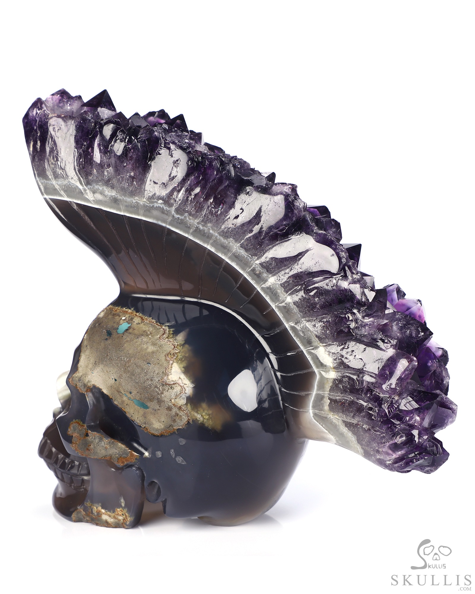Aug 7, 2026 ACSAD (A Crystal Skull a Day) - Mohawk of the Void - 6.4" Agate Amethyst Druse Hand Carved Punk Crystal Skull Sculpture, Crystal Healing Aug 7, 2026 ACSAD (A Crystal Skull a Day) - Mohawk of the Void - 6.4" Agate Amethyst Druse Hand Carved Punk Crystal Skull Sculpture, Crystal Healing