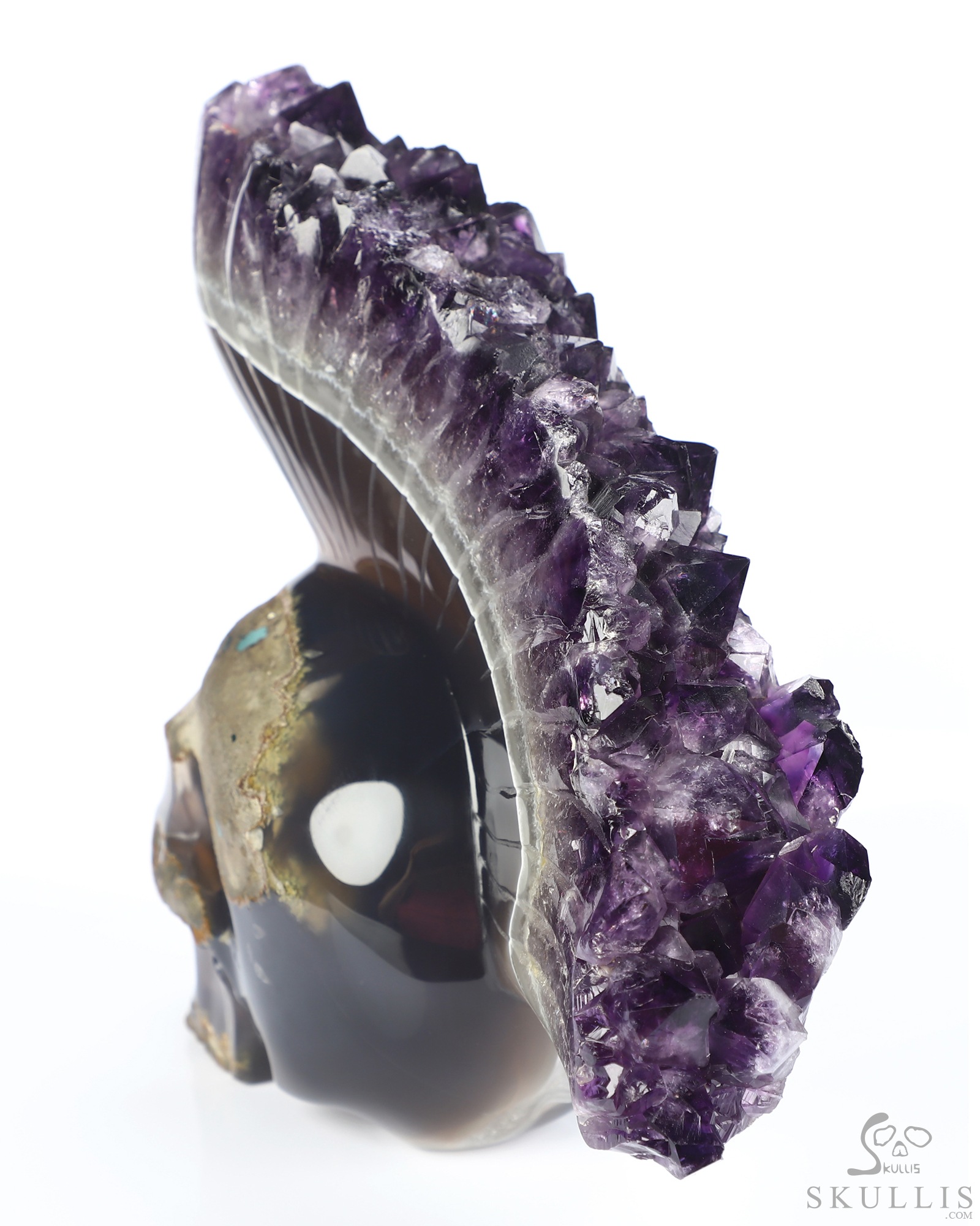 Aug 7, 2026 ACSAD (A Crystal Skull a Day) - Mohawk of the Void - 6.4" Agate Amethyst Druse Hand Carved Punk Crystal Skull Sculpture, Crystal Healing Aug 7, 2026 ACSAD (A Crystal Skull a Day) - Mohawk of the Void - 6.4" Agate Amethyst Druse Hand Carved Punk Crystal Skull Sculpture, Crystal Healing