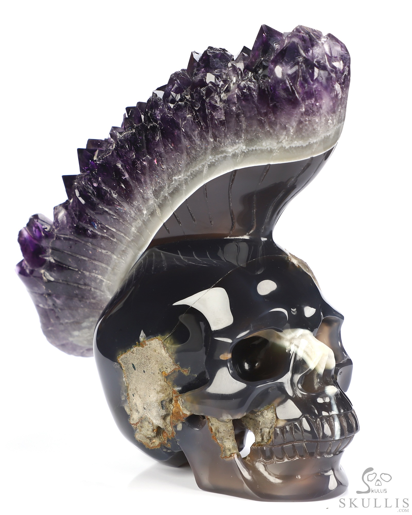 Aug 7, 2026 ACSAD (A Crystal Skull a Day) - Mohawk of the Void - 6.4" Agate Amethyst Druse Hand Carved Punk Crystal Skull Sculpture, Crystal Healing Aug 7, 2026 ACSAD (A Crystal Skull a Day) - Mohawk of the Void - 6.4" Agate Amethyst Druse Hand Carved Punk Crystal Skull Sculpture, Crystal Healing