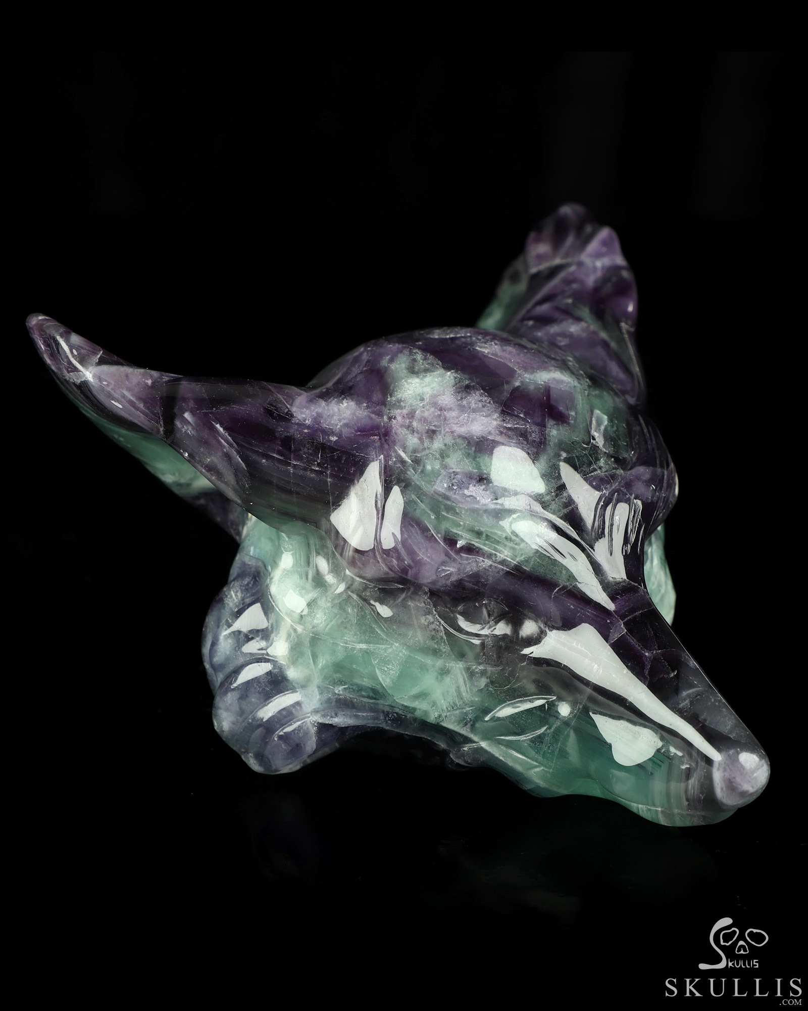 5.1" Fluorite Hand Carved Crystal Fox Fine Art Sculpture, Crystal Healing 5.1" Fluorite Hand Carved Crystal Fox Fine Art Sculpture, Crystal Healing