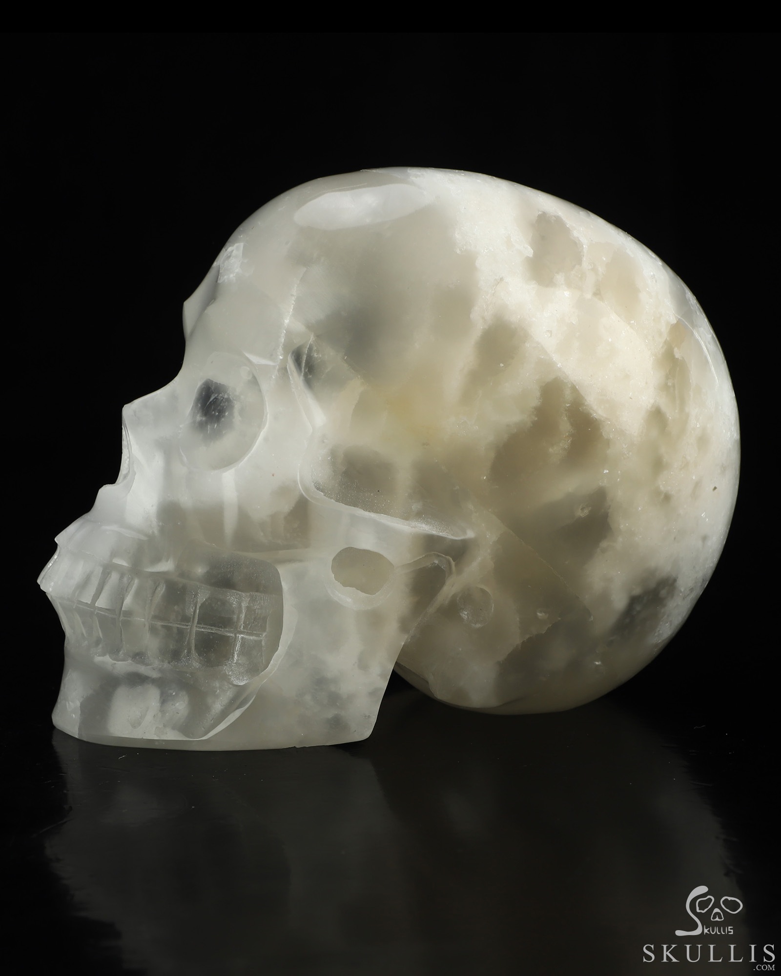 5.0" Selenite Hand Carved Crystal Skull, Realistic, Crystal Healing 5.0" Selenite Hand Carved Crystal Skull, Realistic, Crystal Healing