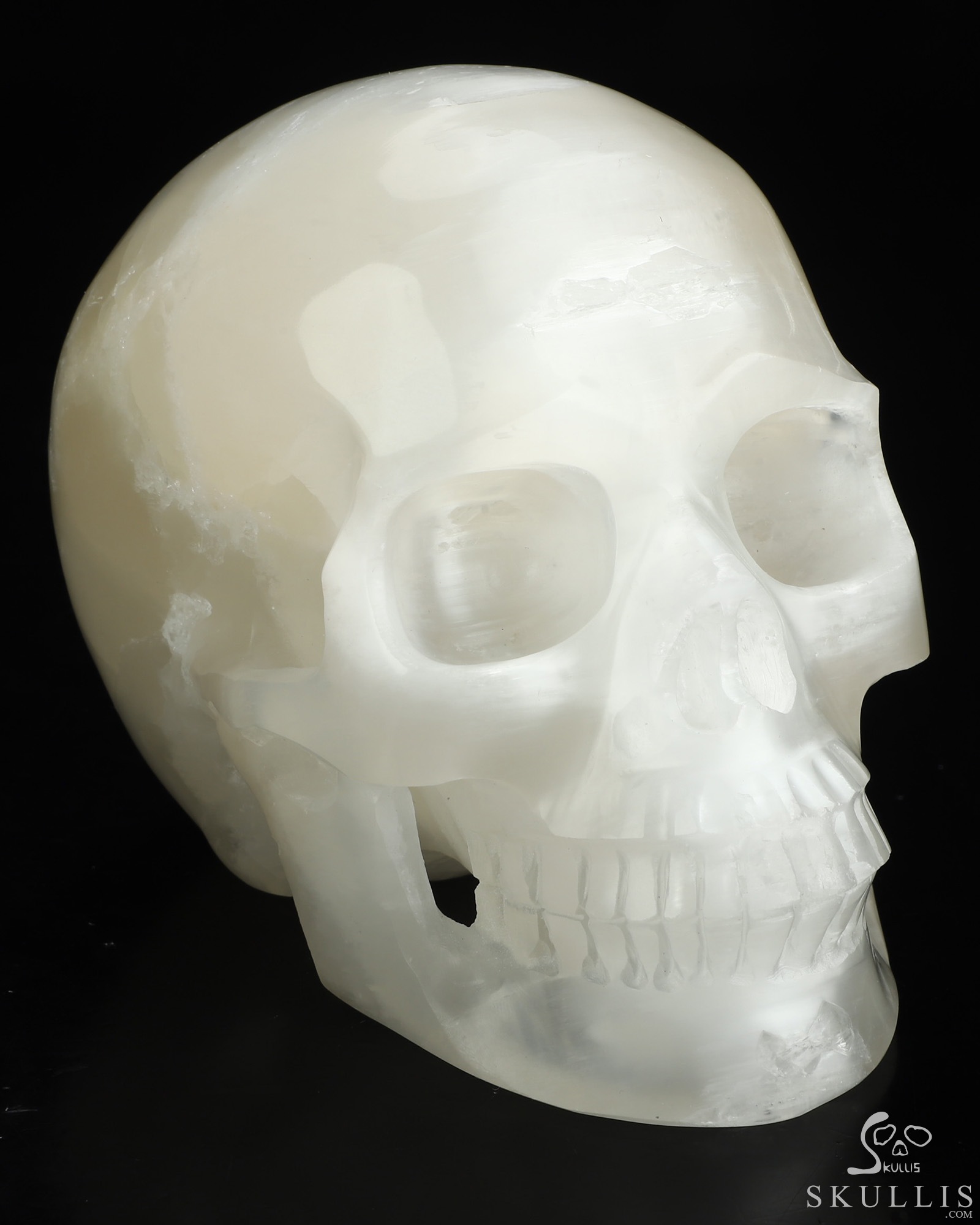 5.0" Selenite Hand Carved Crystal Skull, Realistic, Crystal Healing 5.0" Selenite Hand Carved Crystal Skull, Realistic, Crystal Healing