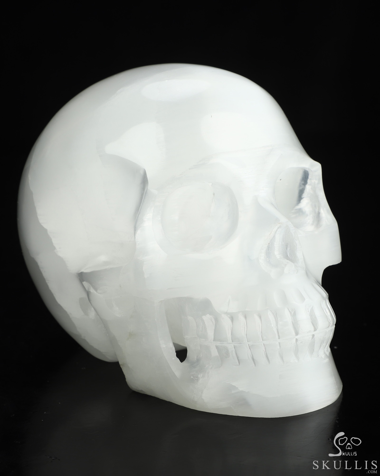 5.0" Selenite Hand Carved Crystal Skull, Realistic, Crystal Healing 5.0" Selenite Hand Carved Crystal Skull, Realistic, Crystal Healing