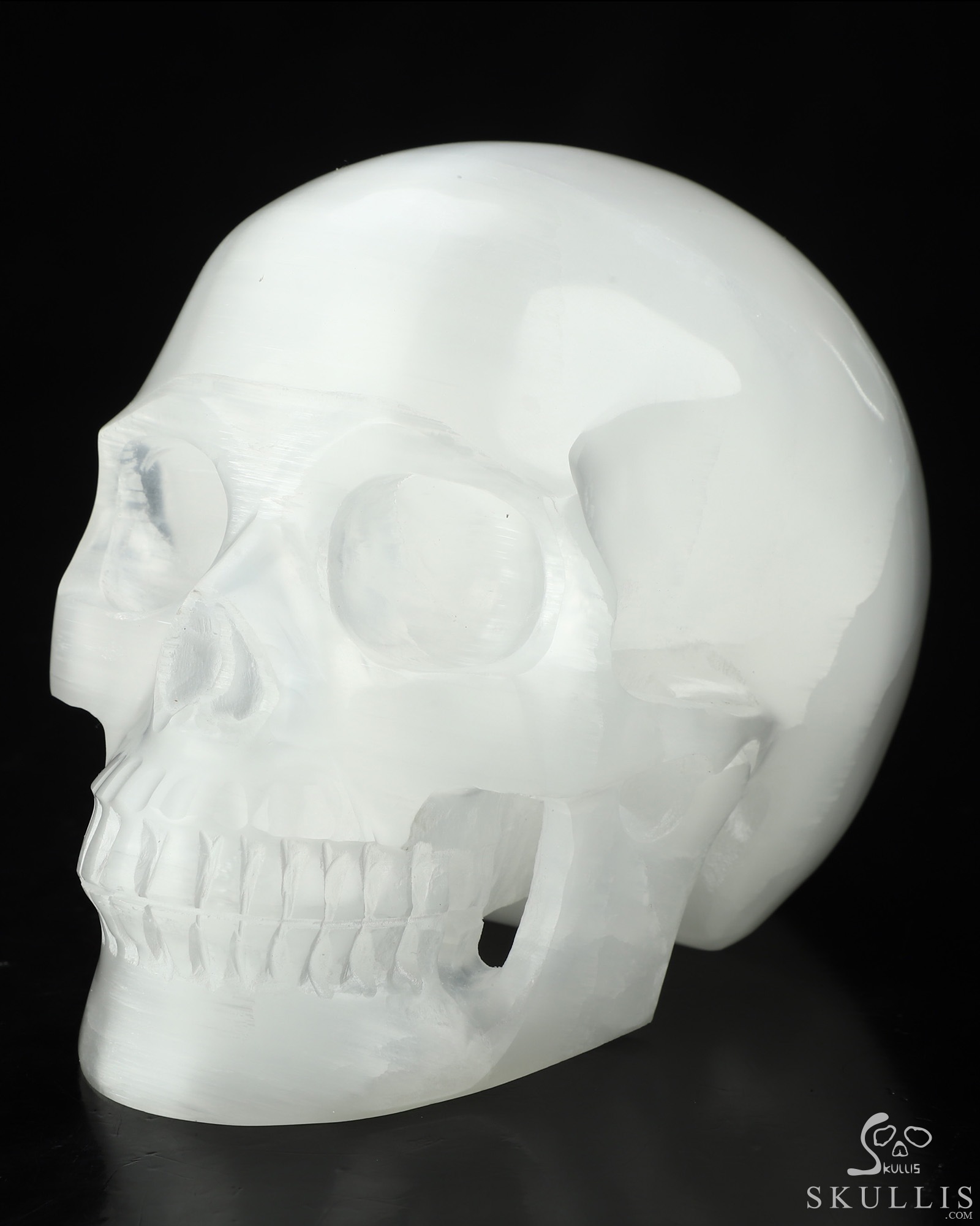 5.0" Selenite Hand Carved Crystal Skull, Realistic, Crystal Healing 5.0" Selenite Hand Carved Crystal Skull, Realistic, Crystal Healing