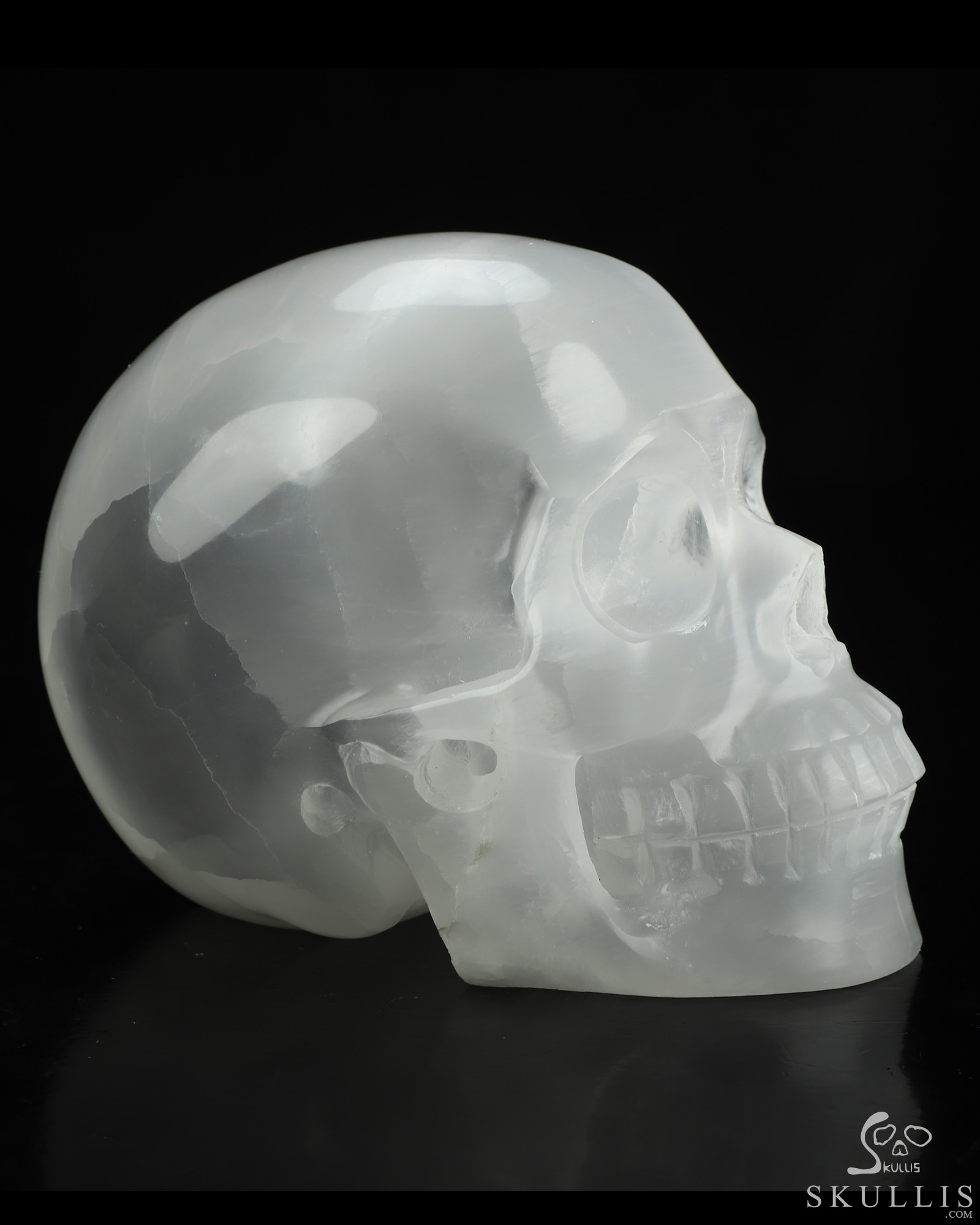 5.0" Selenite Hand Carved Crystal Skull, Realistic, Crystal Healing 5.0" Selenite Hand Carved Crystal Skull, Realistic, Crystal Healing