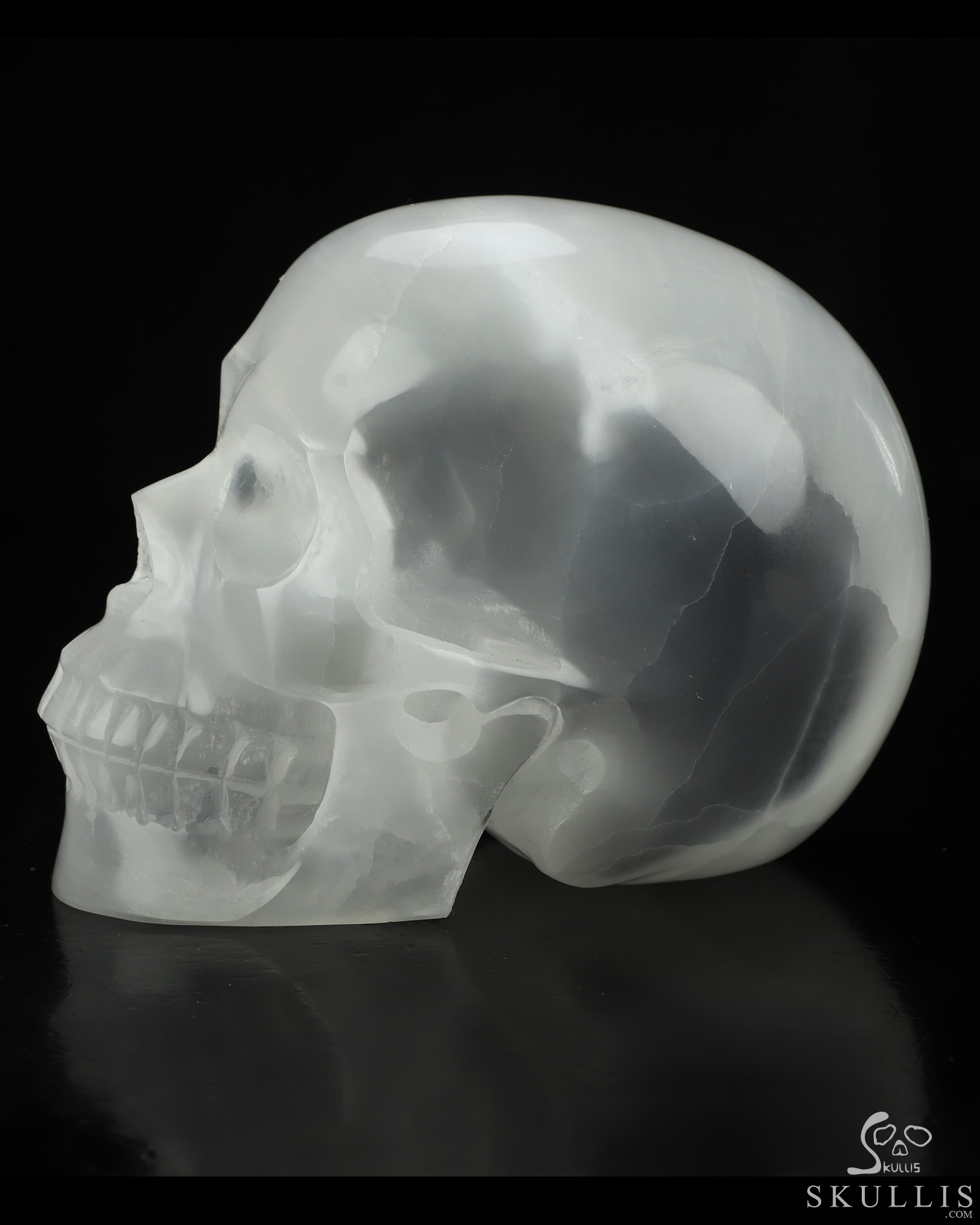 5.0" Selenite Hand Carved Crystal Skull, Realistic, Crystal Healing 5.0" Selenite Hand Carved Crystal Skull, Realistic, Crystal Healing