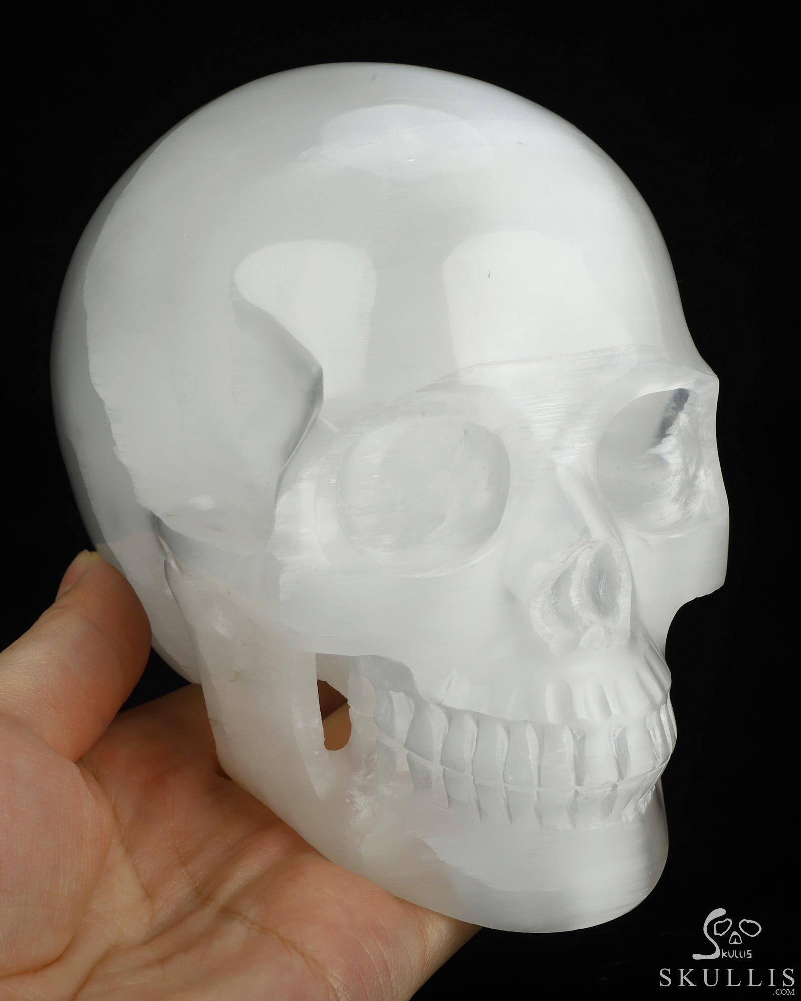 5.0" Selenite Hand Carved Crystal Skull, Realistic, Crystal Healing 5.0" Selenite Hand Carved Crystal Skull, Realistic, Crystal Healing
