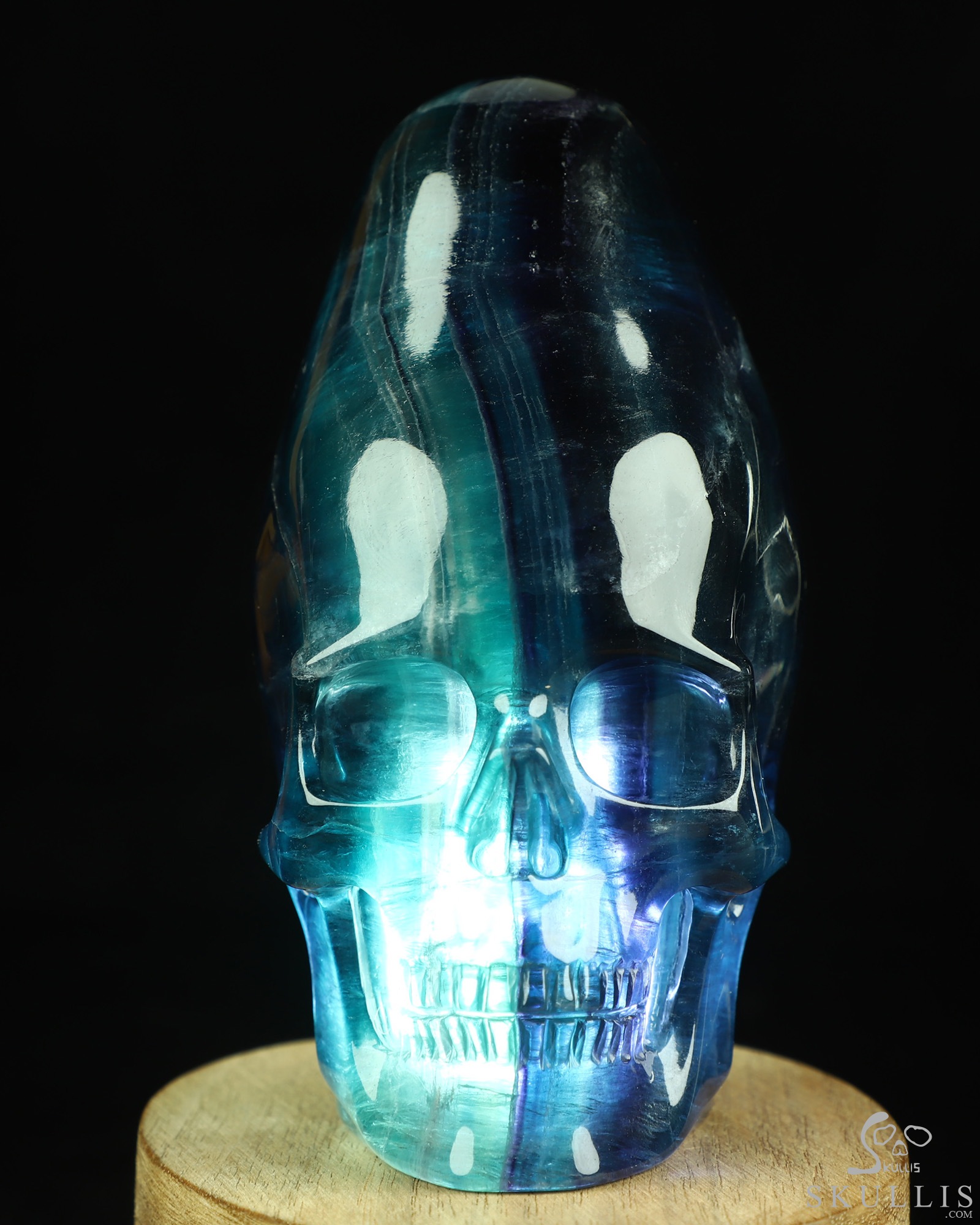 4.8" Hollow Fluorite Hand Carved Incan Crystal Skull Lamp Sculpture With Stand, Crystal Healing 4.8" Hollow Fluorite Hand Carved Incan Crystal Skull Lamp Sculpture With Stand, Crystal Healing
