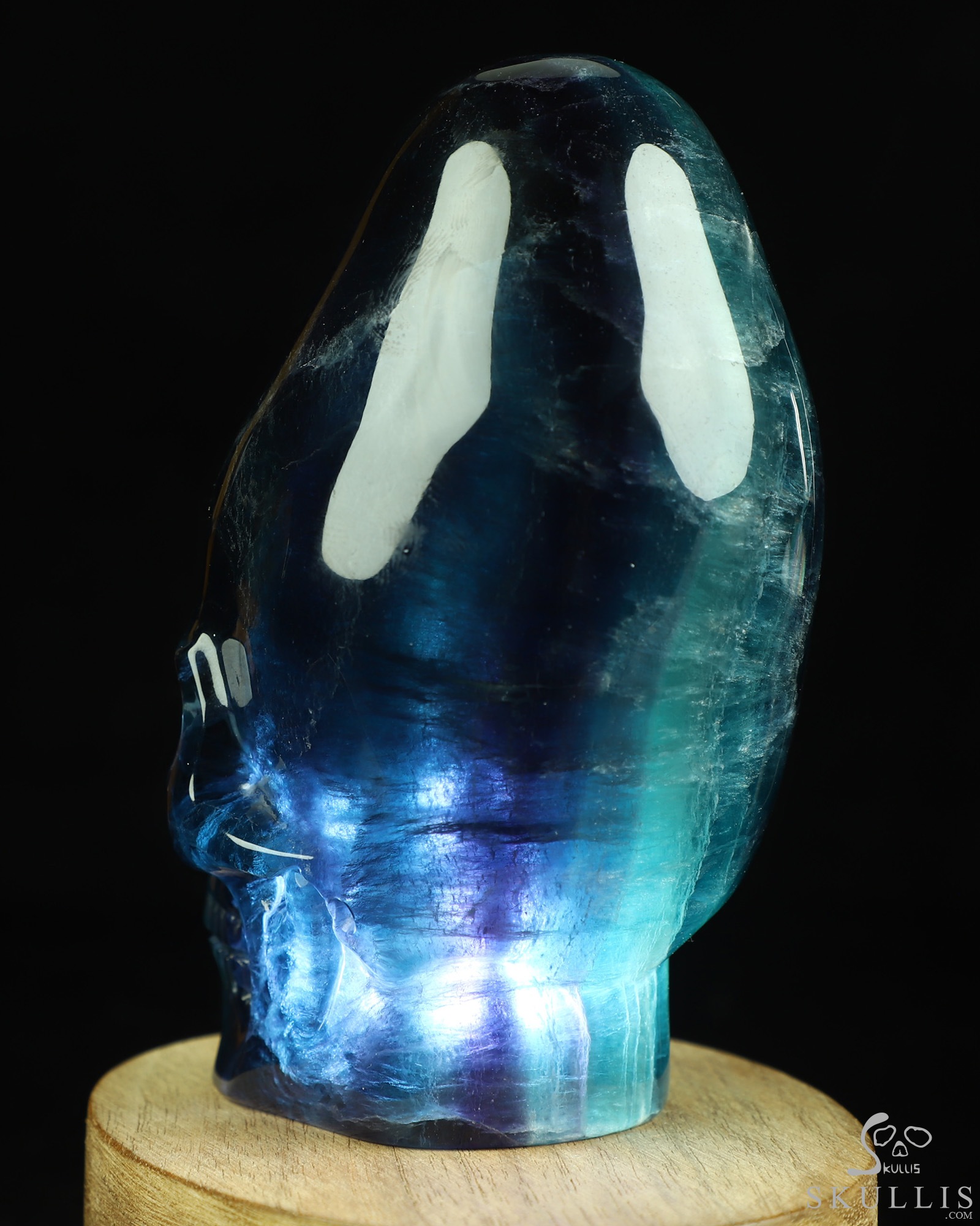 4.8" Hollow Fluorite Hand Carved Incan Crystal Skull Lamp Sculpture With Stand, Crystal Healing 4.8" Hollow Fluorite Hand Carved Incan Crystal Skull Lamp Sculpture With Stand, Crystal Healing