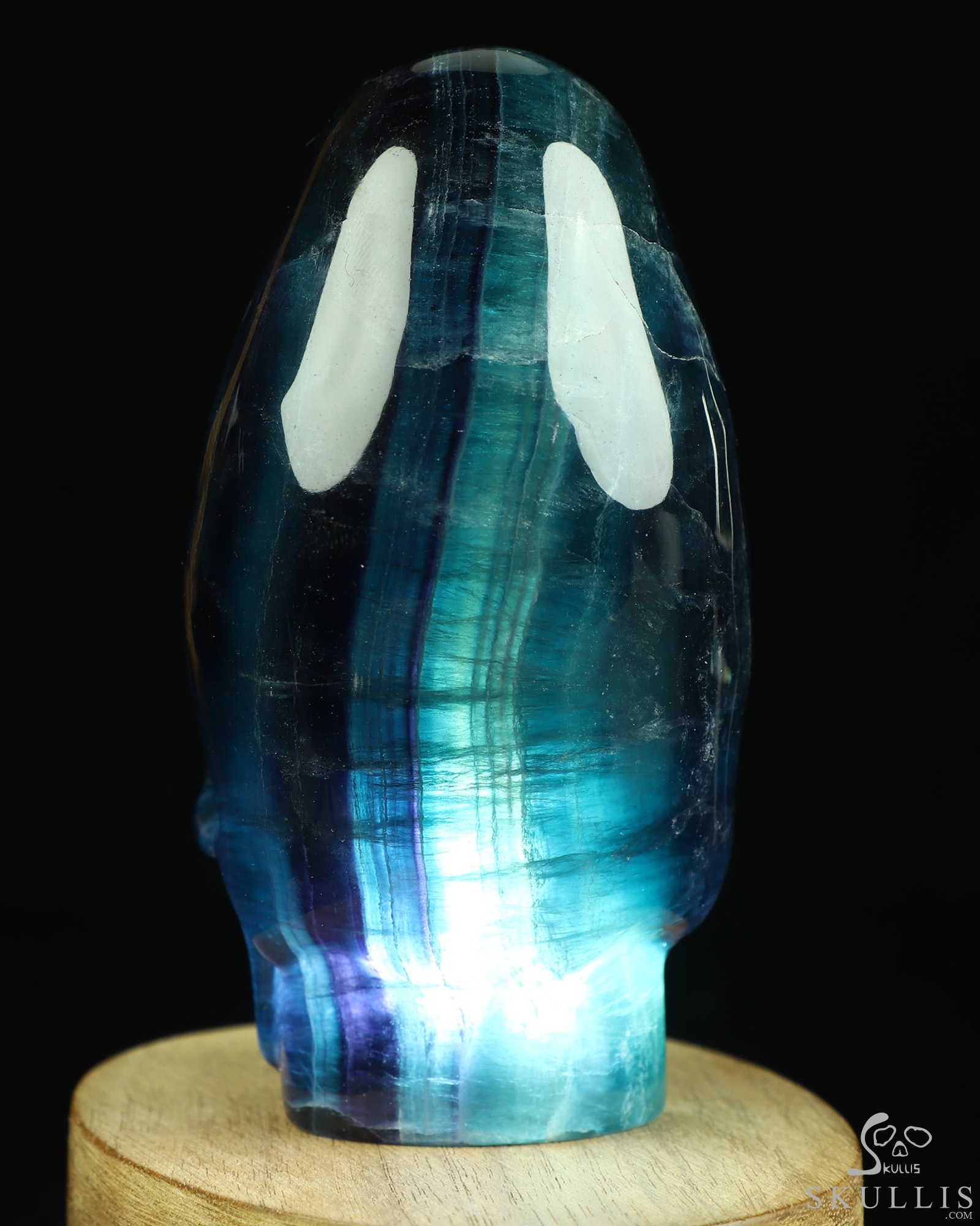 4.8" Hollow Fluorite Hand Carved Incan Crystal Skull Lamp Sculpture With Stand, Crystal Healing 4.8" Hollow Fluorite Hand Carved Incan Crystal Skull Lamp Sculpture With Stand, Crystal Healing