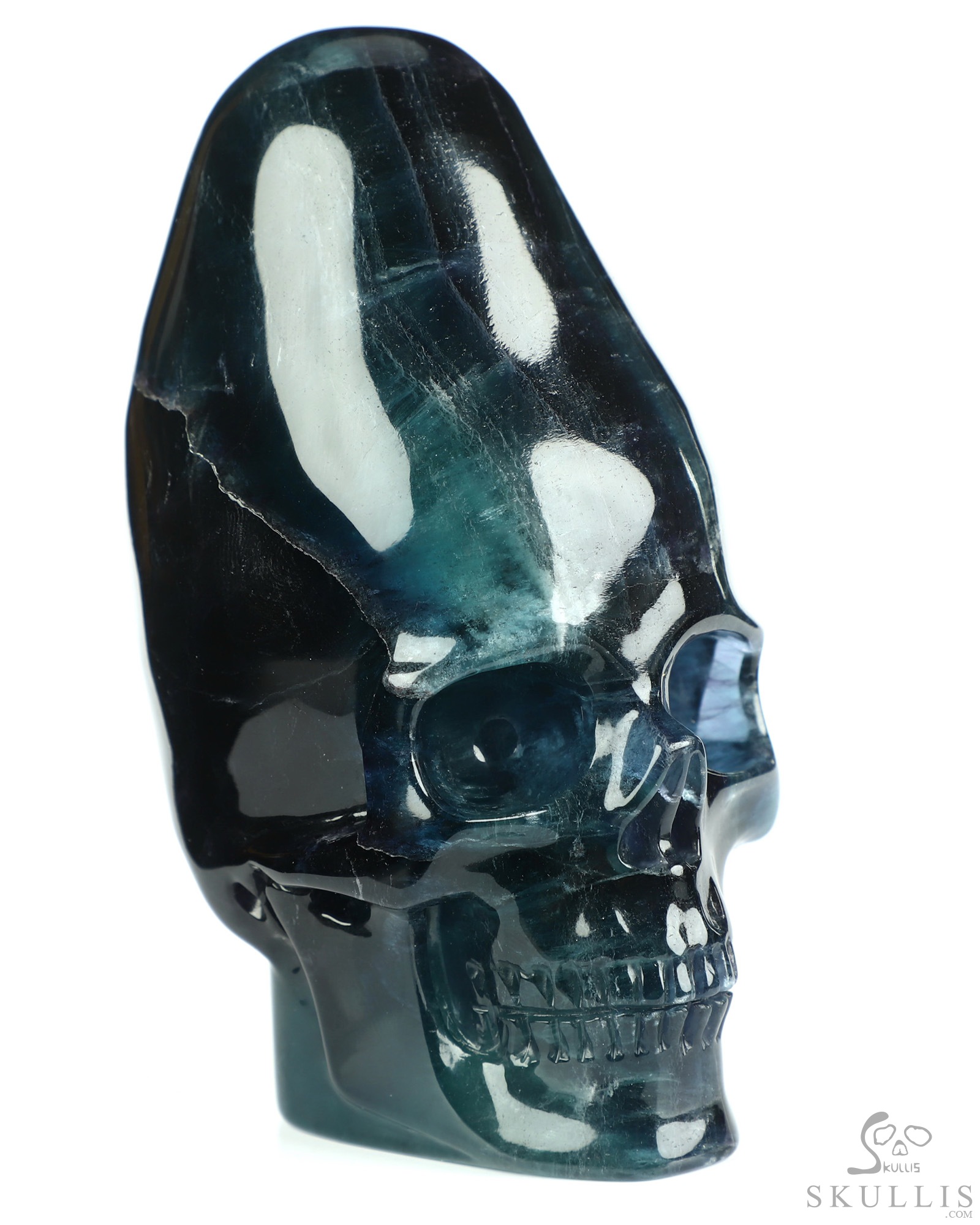 4.8" Hollow Fluorite Hand Carved Incan Crystal Skull Lamp Sculpture With Stand, Crystal Healing 4.8" Hollow Fluorite Hand Carved Incan Crystal Skull Lamp Sculpture With Stand, Crystal Healing