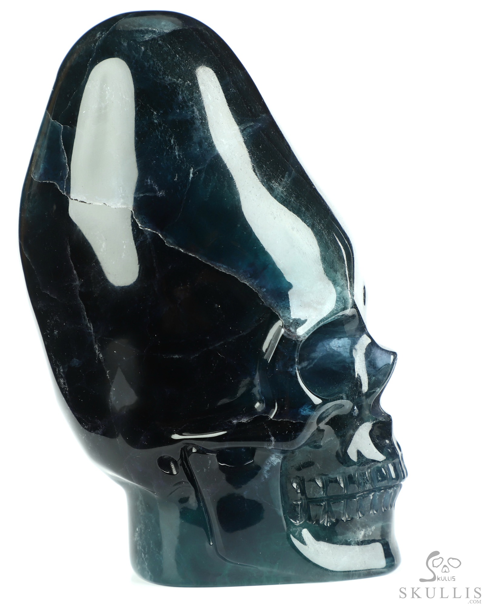 4.8" Hollow Fluorite Hand Carved Incan Crystal Skull Lamp Sculpture With Stand, Crystal Healing 4.8" Hollow Fluorite Hand Carved Incan Crystal Skull Lamp Sculpture With Stand, Crystal Healing