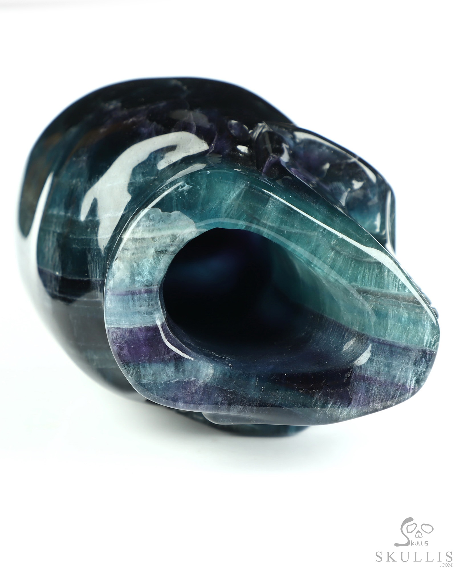 4.8" Hollow Fluorite Hand Carved Incan Crystal Skull Lamp Sculpture With Stand, Crystal Healing 4.8" Hollow Fluorite Hand Carved Incan Crystal Skull Lamp Sculpture With Stand, Crystal Healing