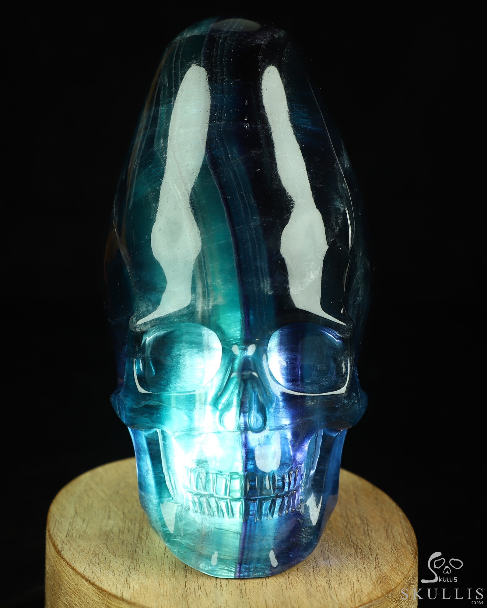 4.8" Hollow Fluorite Hand Carved Incan Crystal Skull Lamp Sculpture With Stand, Crystal Healing 4.8" Hollow Fluorite Hand Carved Incan Crystal Skull Lamp Sculpture With Stand, Crystal Healing