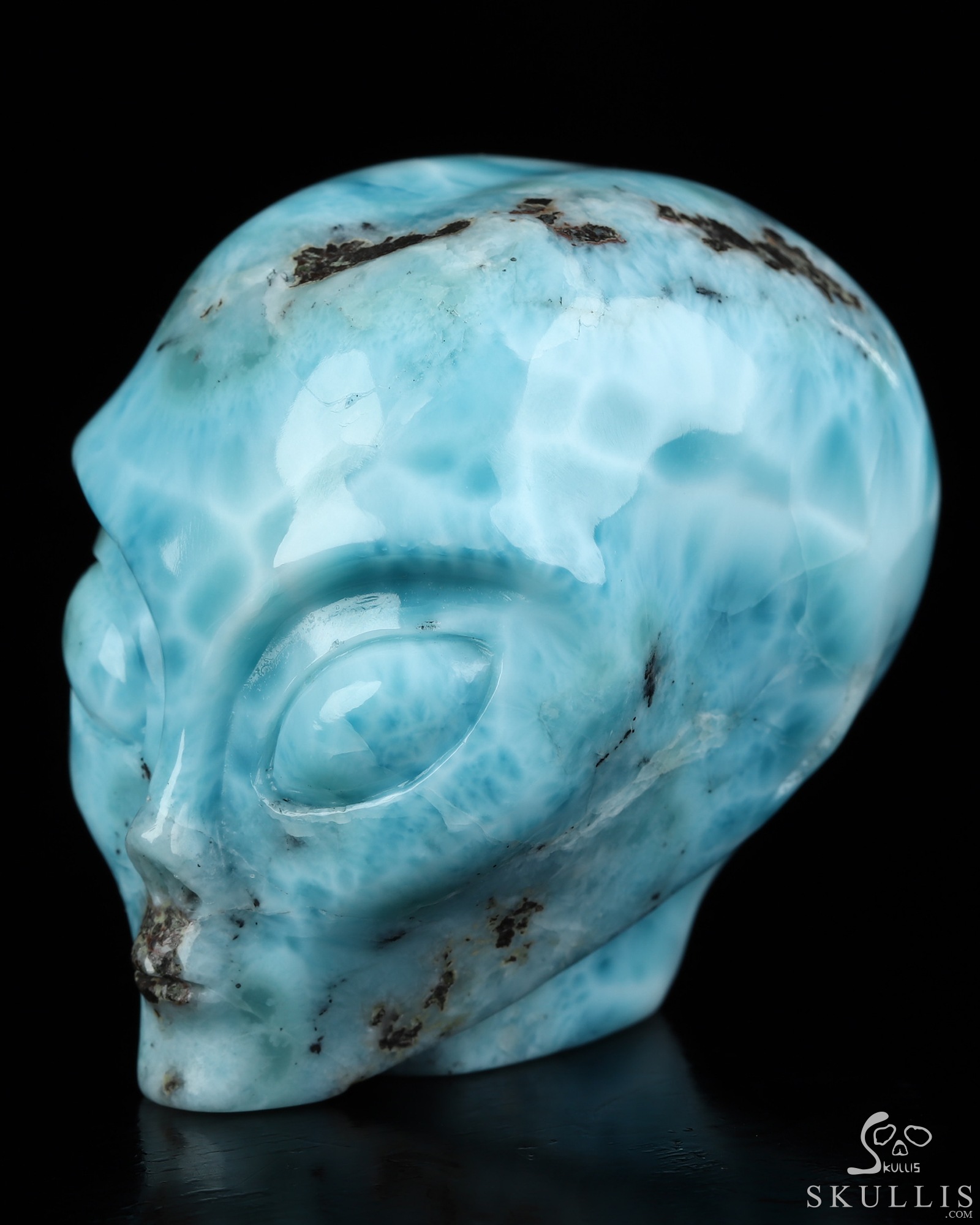 Gemstone 2.1" Larimar Star Being Female Alien Crystal Skull Companion, Hand Carved Gemstone Fine Art Sculpture, Reiki Healing Stone Statue Gemstone 2.1" Larimar Star Being Female Alien Crystal Skull Companion, Hand Carved Gemstone Fine Art Sculpture, Reiki Healing Stone Statue