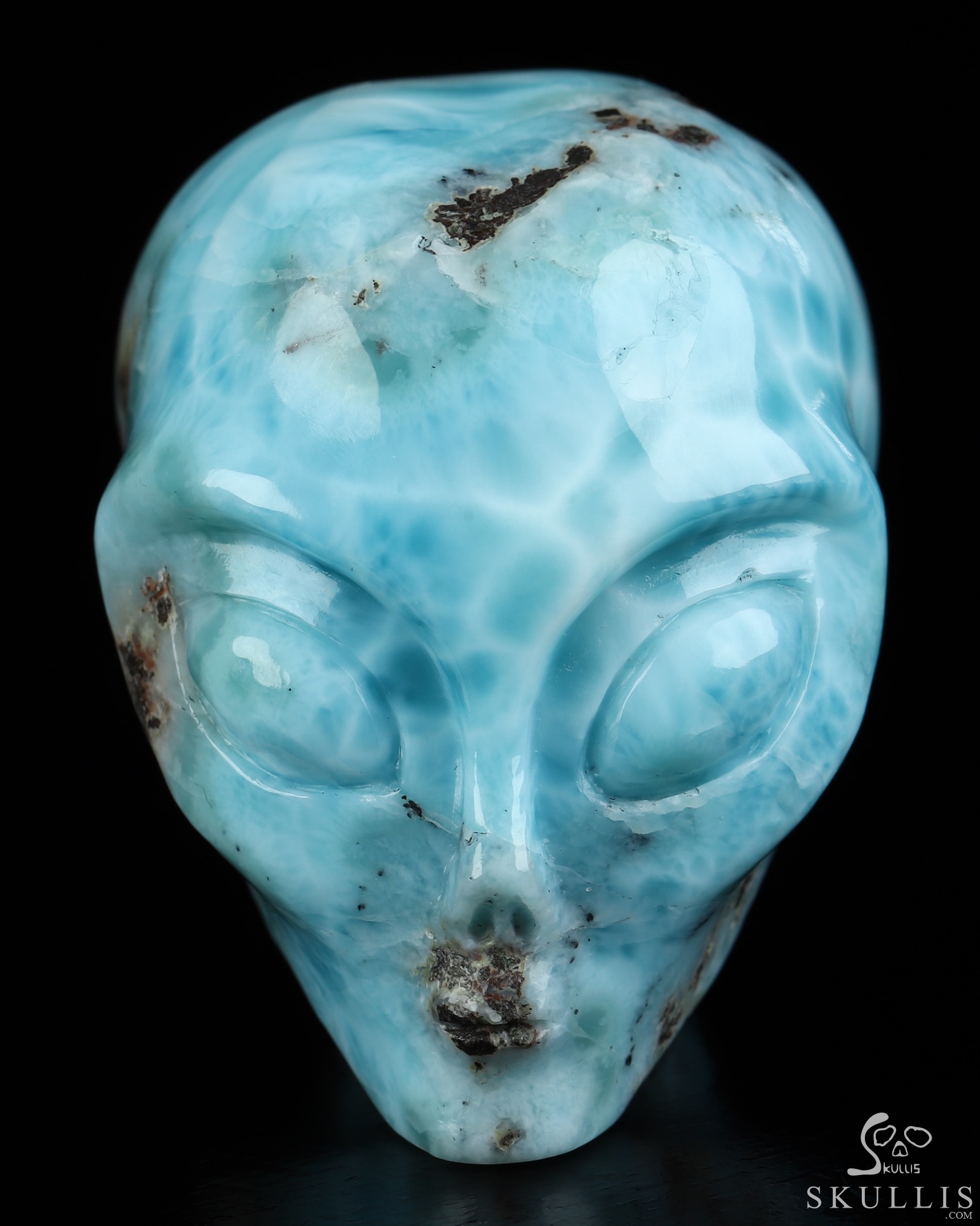 Gemstone 2.1" Larimar Star Being Female Alien Crystal Skull Companion, Hand Carved Gemstone Fine Art Sculpture, Reiki Healing Stone Statue Gemstone 2.1" Larimar Star Being Female Alien Crystal Skull Companion, Hand Carved Gemstone Fine Art Sculpture, Reiki Healing Stone Statue