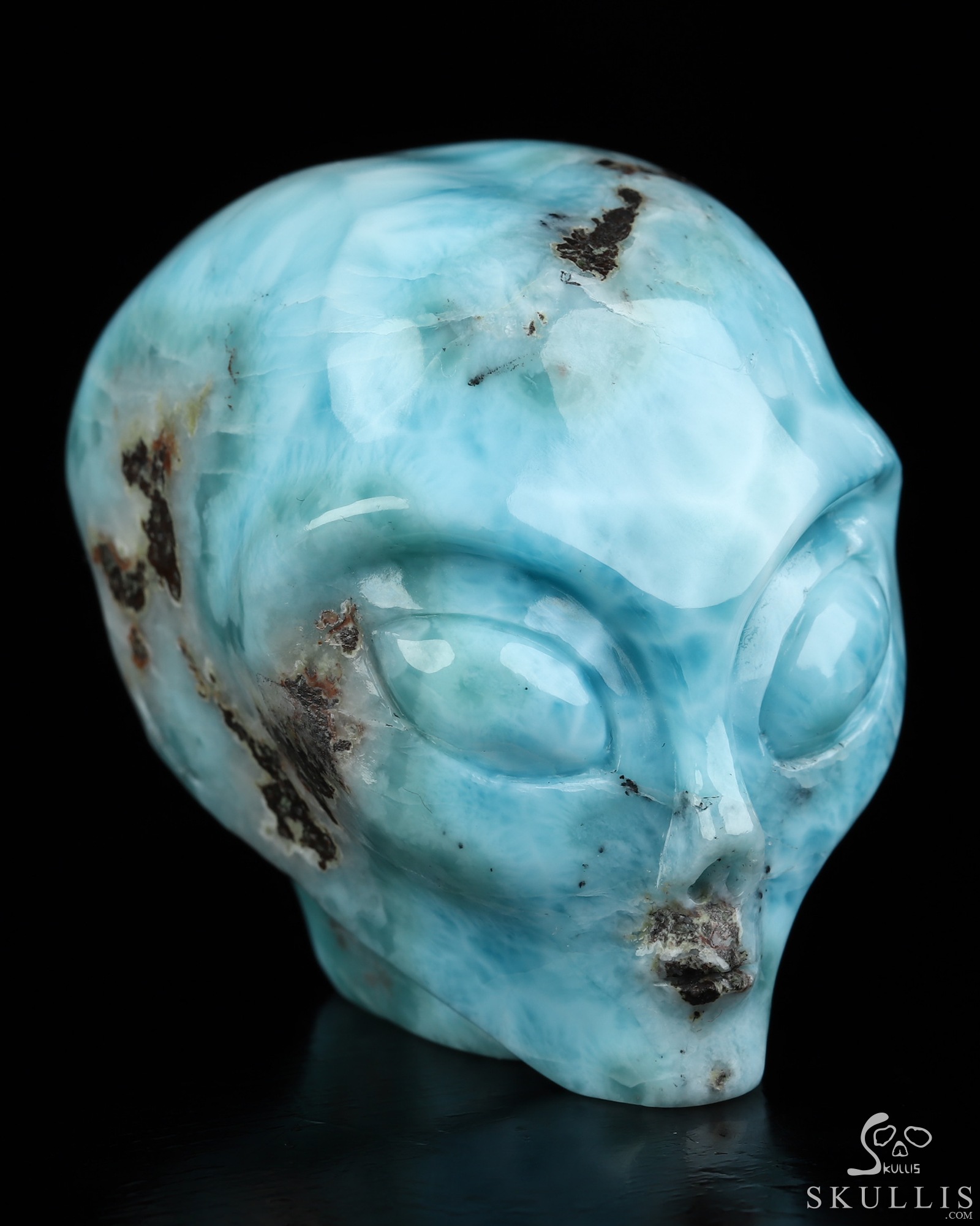 Gemstone 2.1" Larimar Star Being Female Alien Crystal Skull Companion, Hand Carved Gemstone Fine Art Sculpture, Reiki Healing Stone Statue Gemstone 2.1" Larimar Star Being Female Alien Crystal Skull Companion, Hand Carved Gemstone Fine Art Sculpture, Reiki Healing Stone Statue
